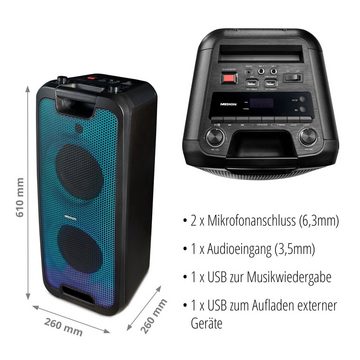 Medion® E61400 Partylautsprecher, Bluetooth, Karaoke Mikrofon, 2x22 W RMS Bluetooth-Lautsprecher (22 W, MD44400)