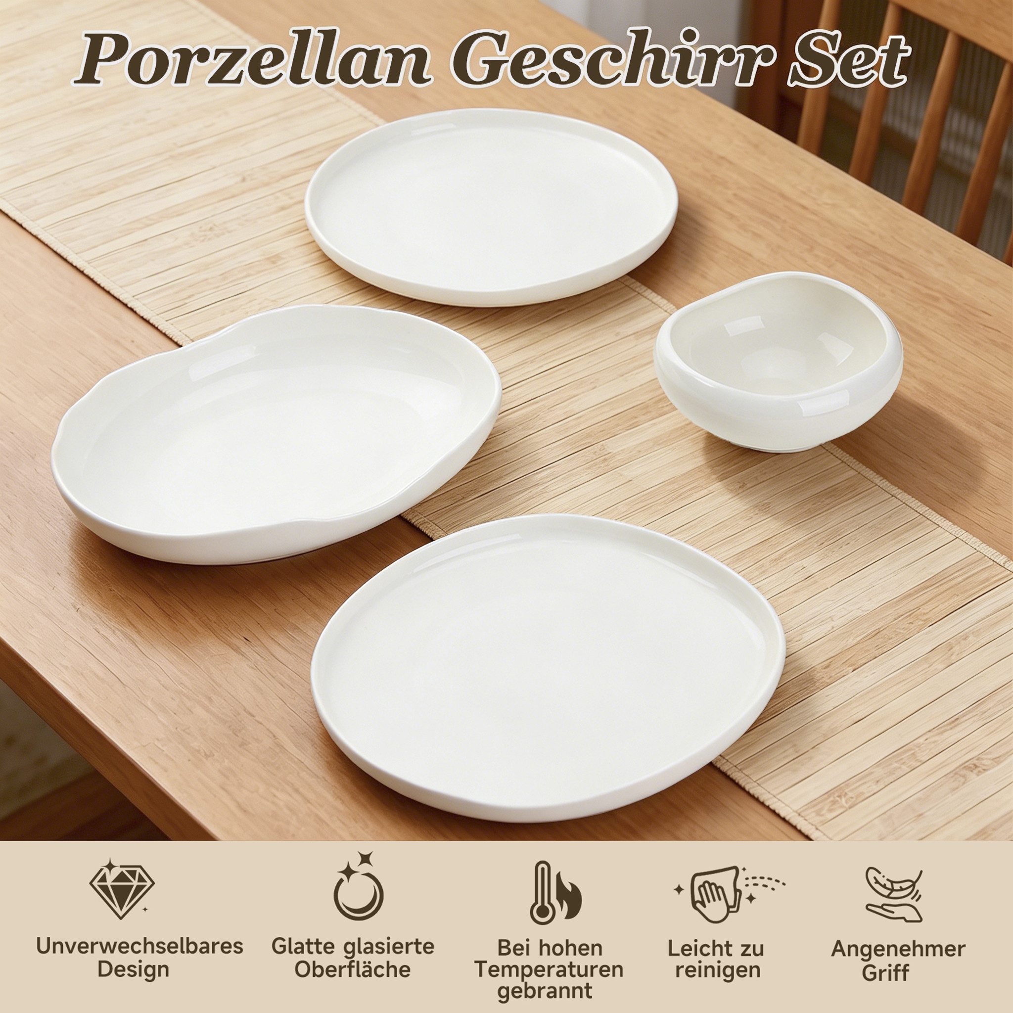HOMELUX Geschirr-Set 24-tlg Teller Set Tafelservice Kombiservice Geschirrset Modernes, Weiß (24-tlg), 6 Personen, Keramik, Hochwertiges Geschirr set, spülmaschinen- & mikrowellengeeignet