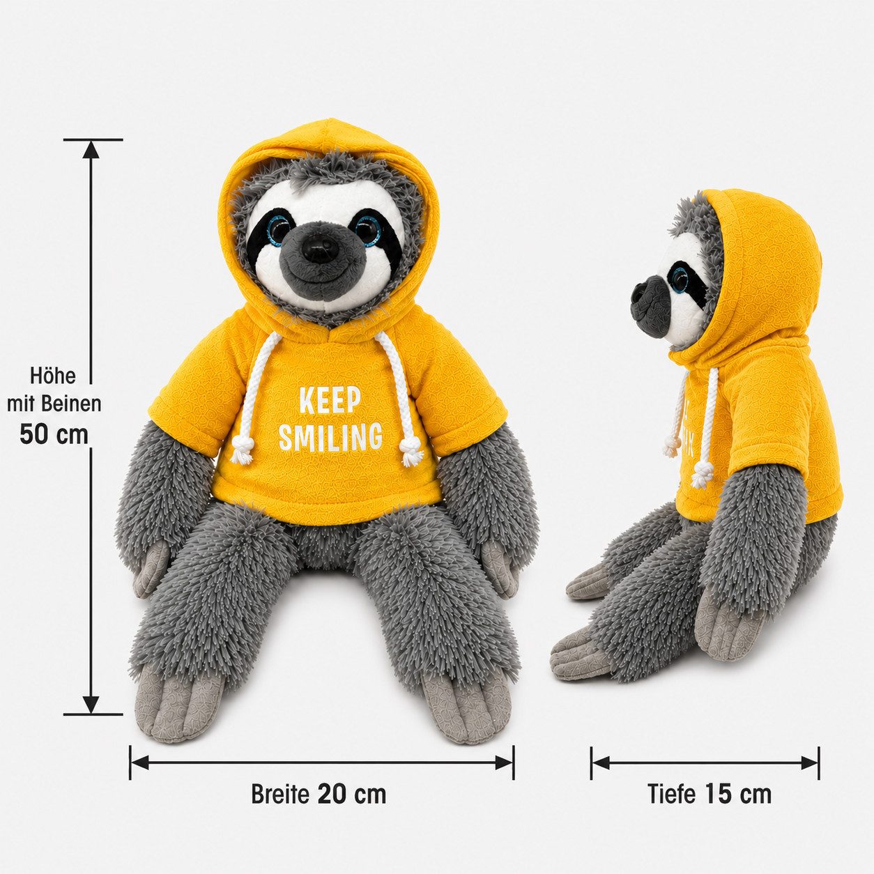 soma Kuscheltier Faultier Kuscheltier grau XXL 50 cm Plüschtier keep smiling gelb (Set, 1-St., Geschenk-Set), Stofftier Sale Geschenke für Mädchen Jungen Kinder Babys spielen