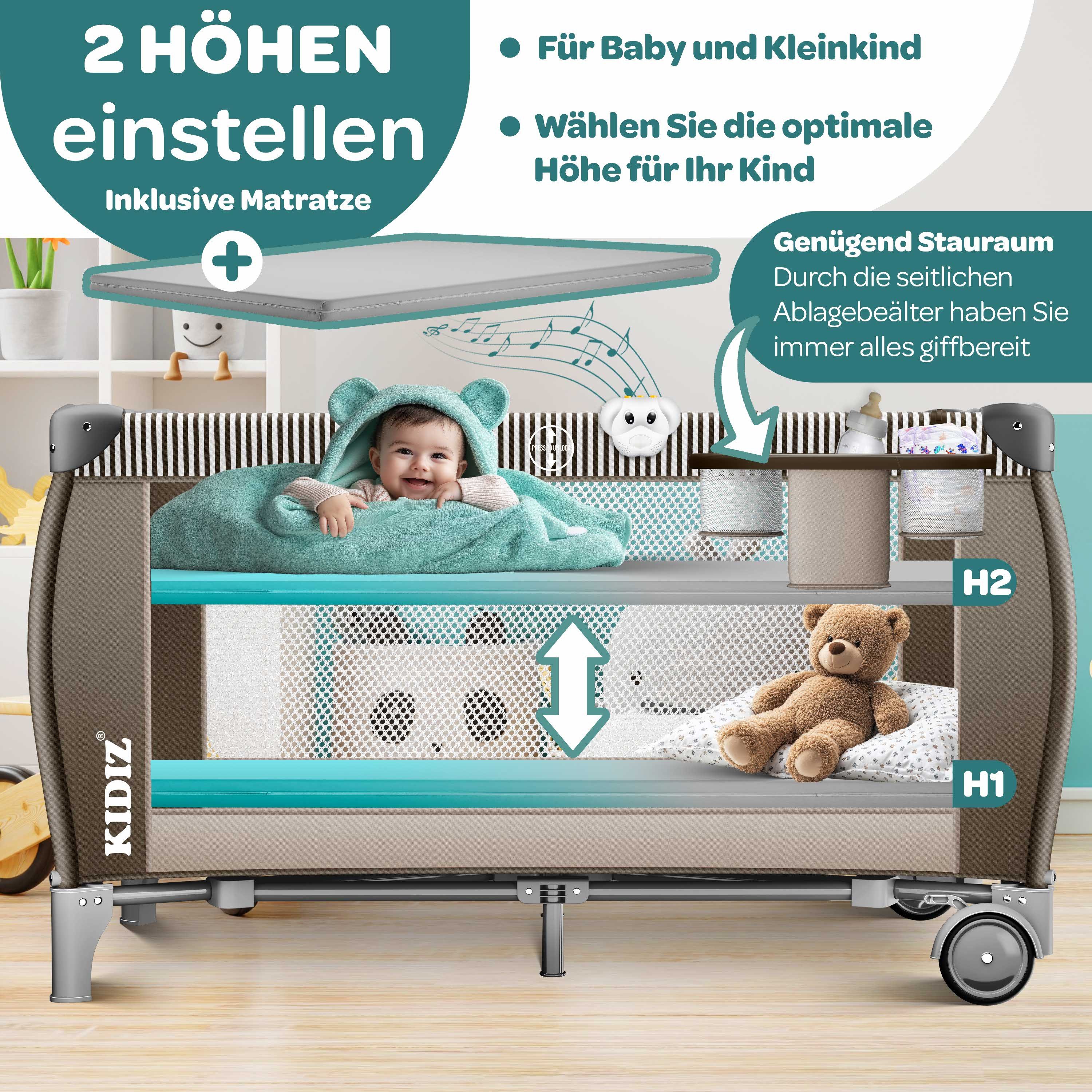 KIDIZ Baby-Reisebett, Babybett Kombi Set mit Matratze & Wickelauflage ab Geburt bis 15 kg