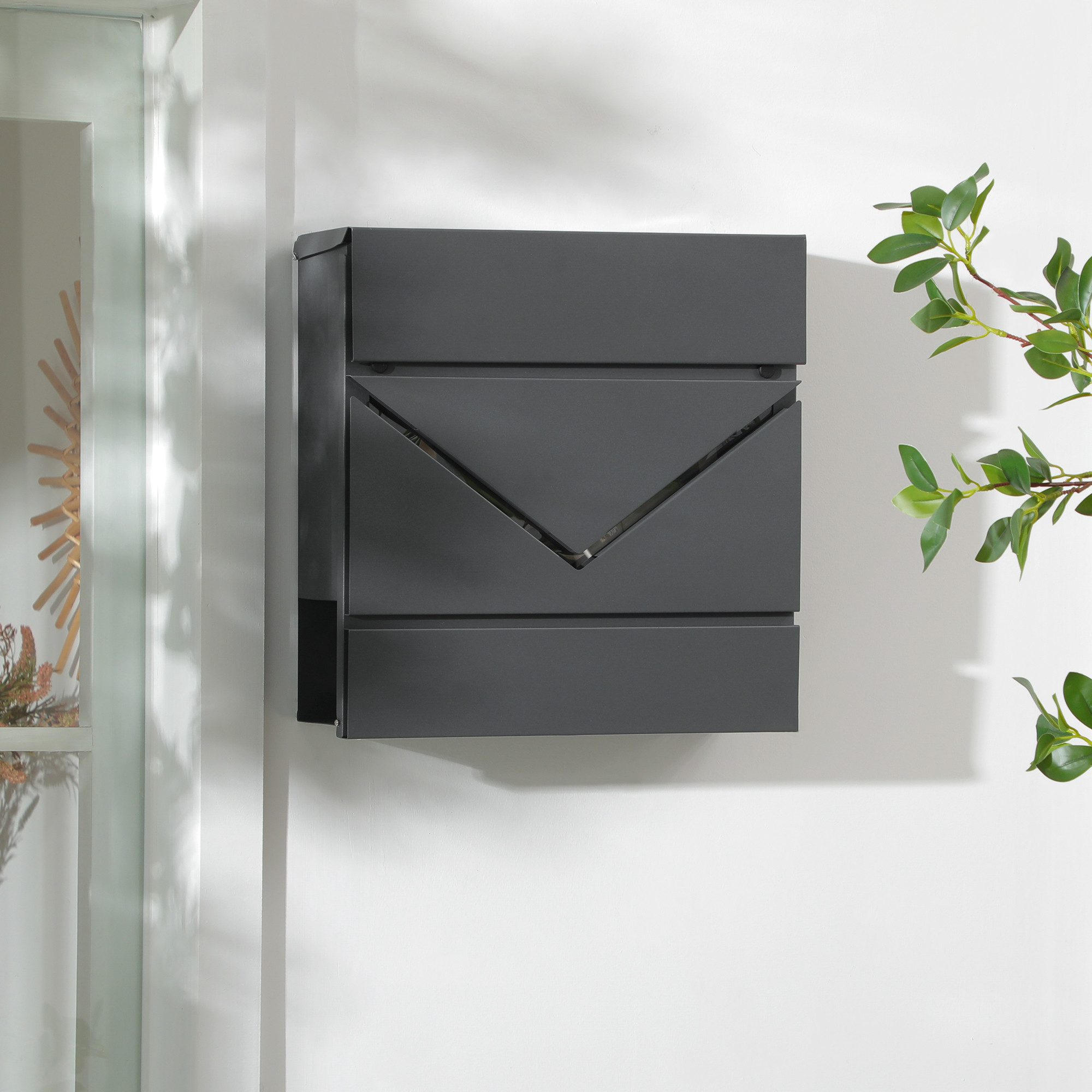 furnicato Briefkasten Eleganter Dunkelgrau 37L x 10,5B x 37H cm (1-St), Rostgeschützte Postbox mit Zeitungshalter und zwei Abflusslöchern