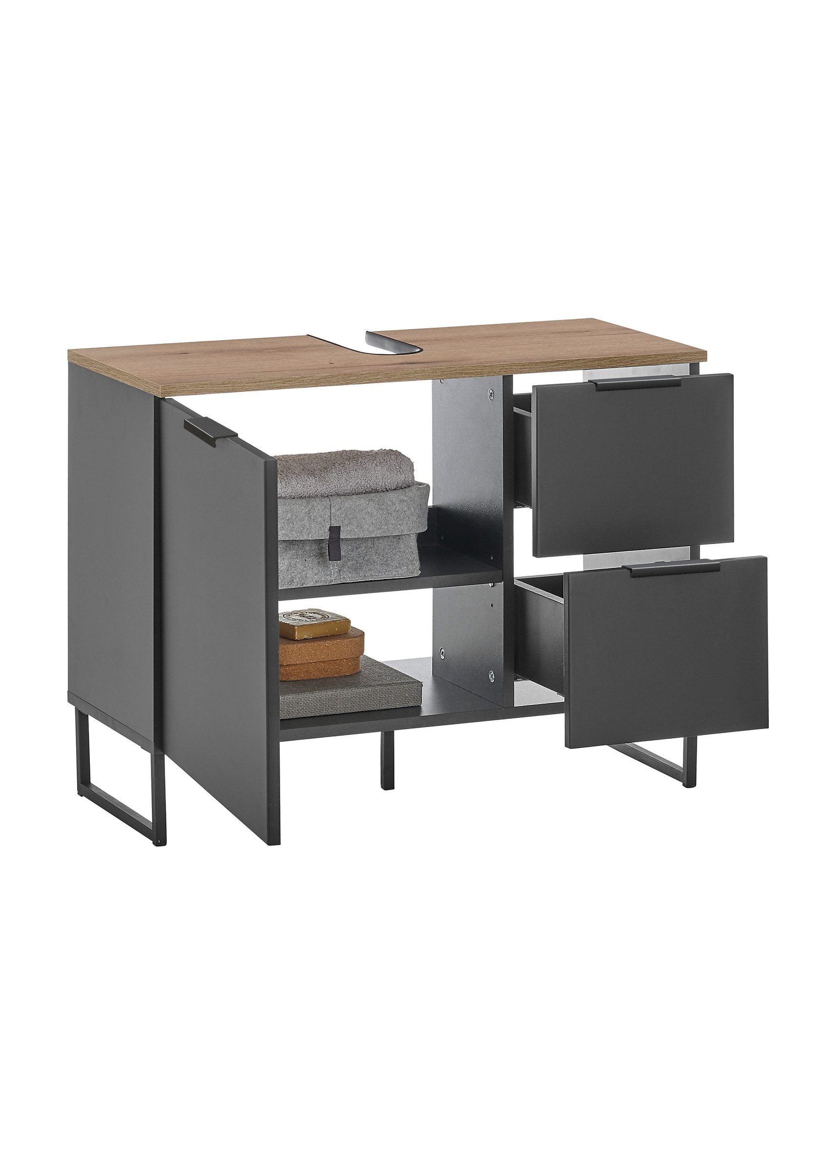 PREISBRECHER Waschbeckenunterschrank Denver 1 Tür, 2 Schübe, schwarz matt / günstig online kaufen