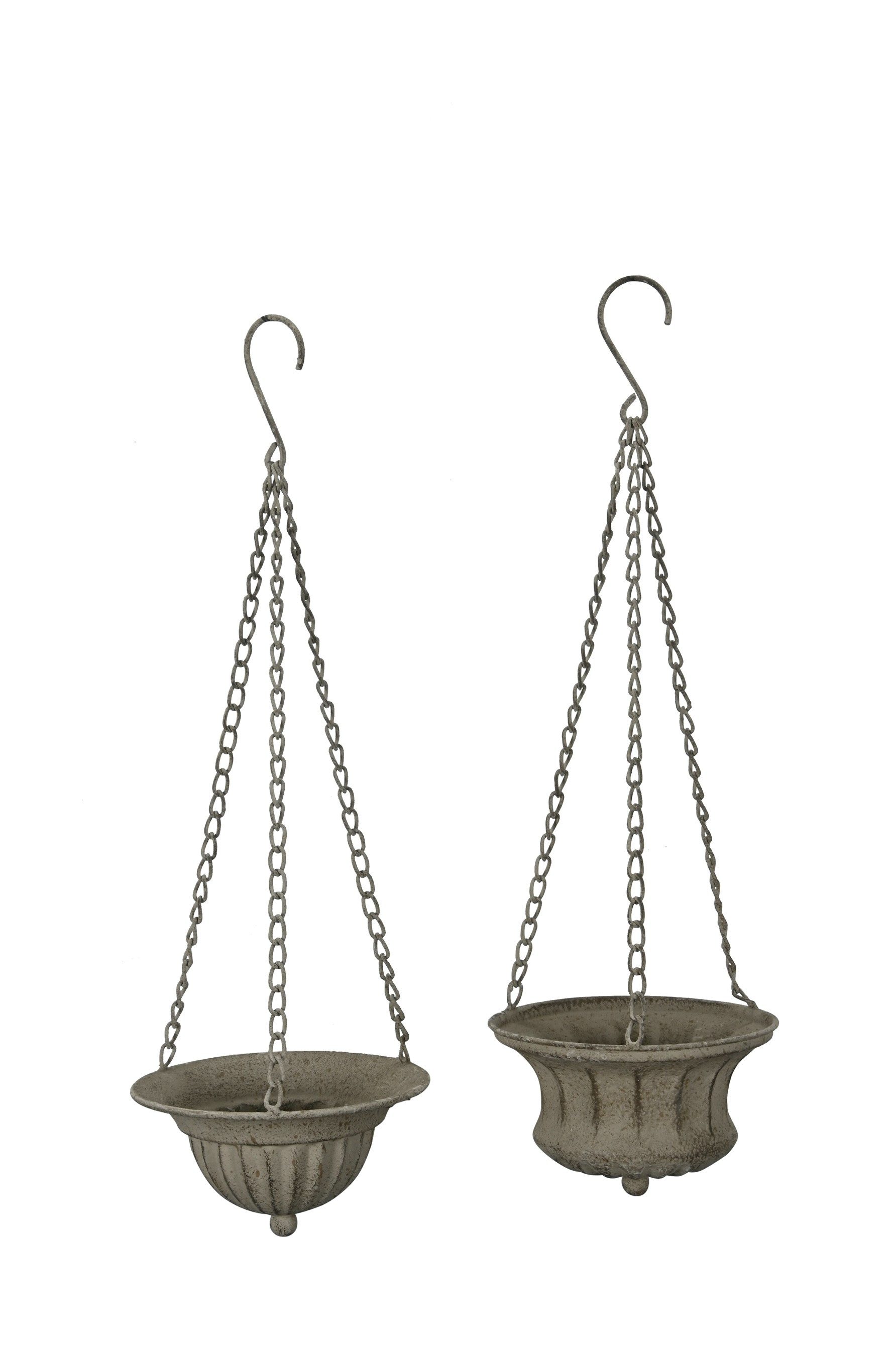 finehomegarden Blumenampel Vogeltränke zum Aufhängen Metall Dekorative Hängeschale Grau (Set, 2 St., 2er Set), 2fach sort. Ø16cm H11cm incl. 40cm Kette Garten- und Balkondekoration