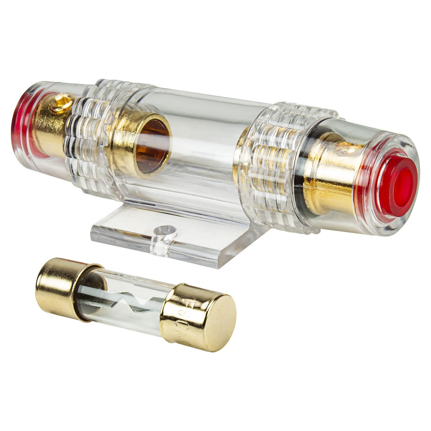 tomzz Audio Kfz-Sicherungshalter AGU Sicherungshalter transparent Kabel bis 25qmm, vergoldet, 50A Siche