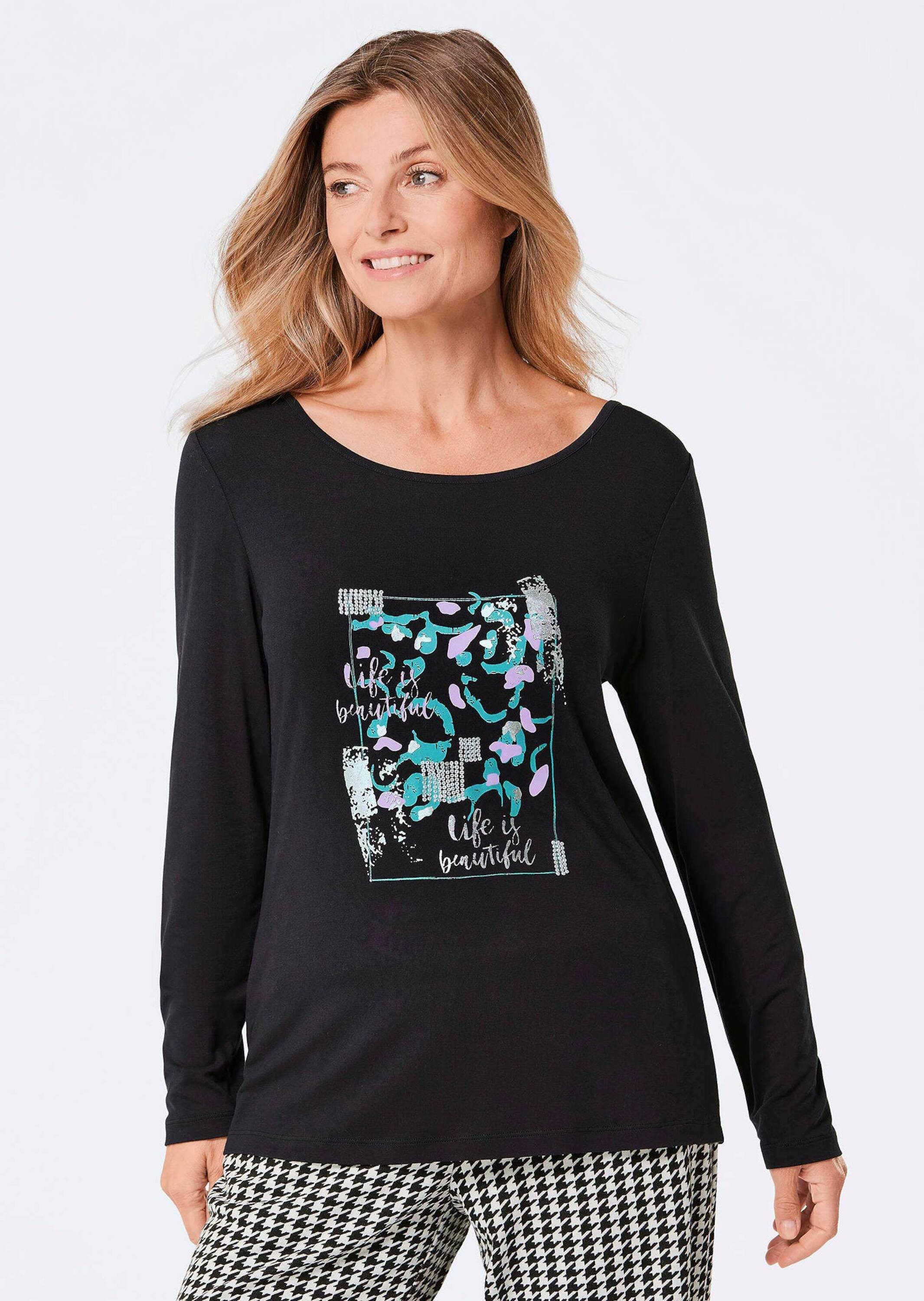Print-Shirt Shirt mit Glitzerprint, Rundhals