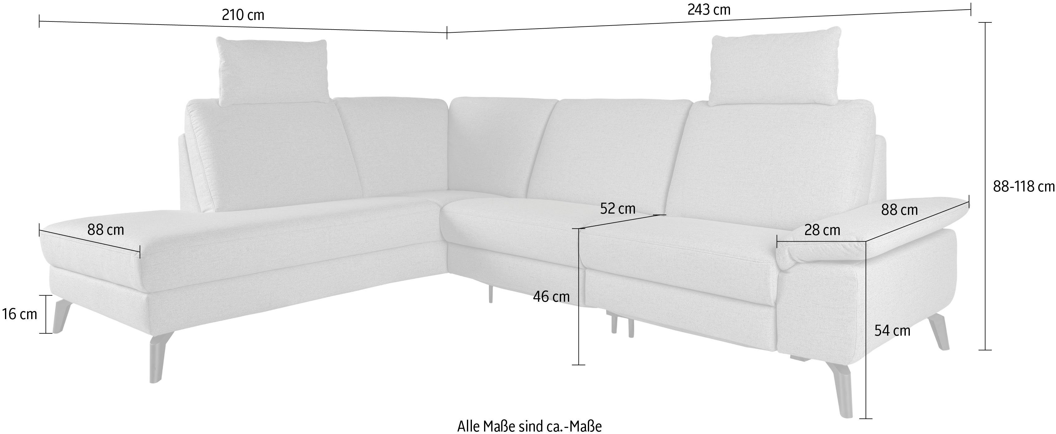 mit Kopfstützen, Relaxfunktion, 243 34 graubraun trendline Ecksofa, Breite: ADA cm GBA wahlweise inkl.