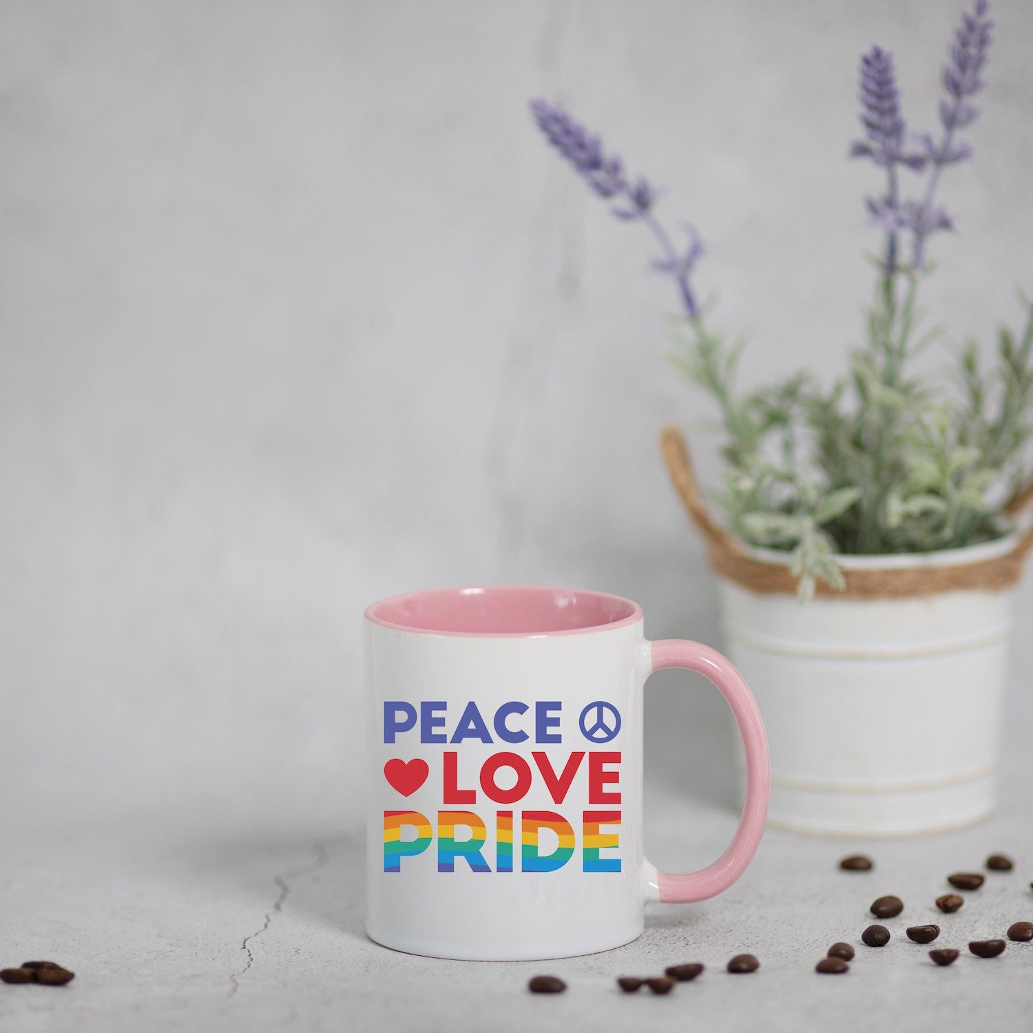 Love Designz Motiv Keramik, Youth Pride Tasse trendigem Peace Geschenk, mit Weiss/Rosa Kaffeetasse