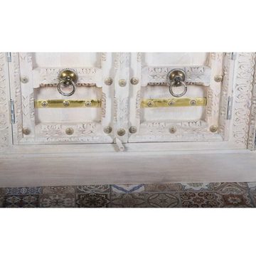 Casa Moro Kommode Orientalische Kommode Jayanna 90x40x90 cm (B/T/H) in weiß Gold (mit handgeschnitzter Holz Front, Boheme Stil Anrichte), Vintage Sideboard aus Massivholz Holzkommode