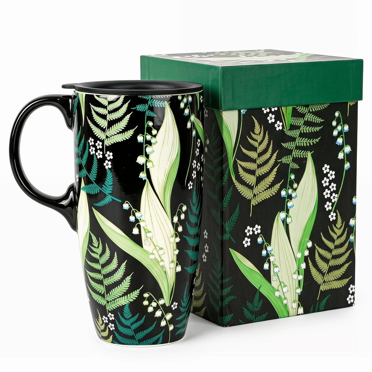 LuxusKollektion Tasse Kaffeetasse Keramik 500ml Grüne Blätter, Keramik