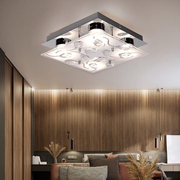 etc-shop LED Deckenleuchte, LED-Leuchtmittel fest verbaut, Warmweiß, LED Deckenleuchte Wohnzimmer Deckenlampe Glas mit Kristallen chrom