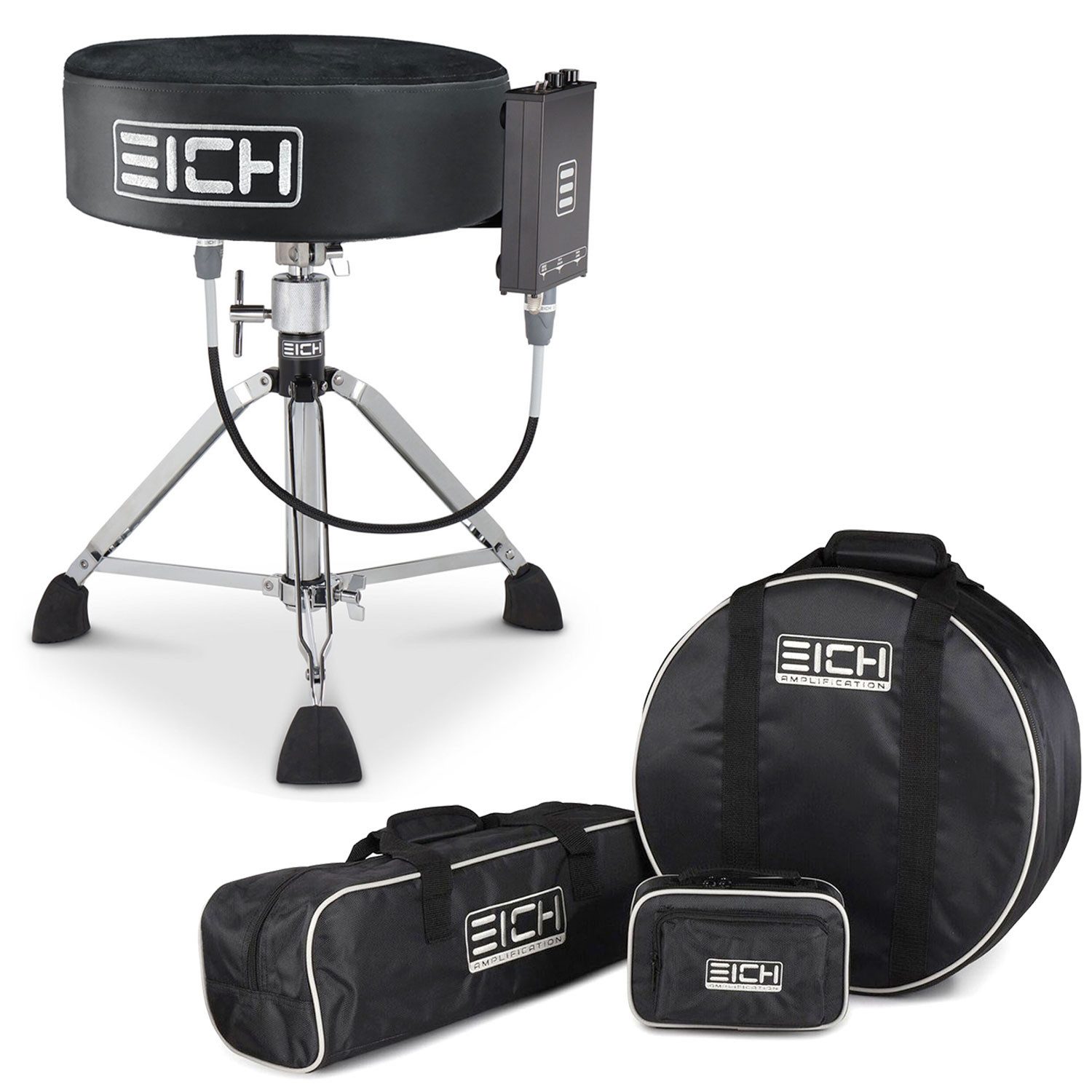 Eich Amplification Schlagzeug Eich Hocker DBC400R Subwoofer-Hocker Velours Komplett-Set mit Taschen,Set, Hocker mit Bass-Shaker, Macht tiefe Frequenzen spürbar durch Vibration