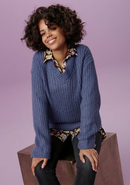 Aniston CASUAL Longpullover mit fixierten Umschlag an den langen Ärmeln