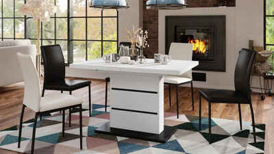 Mazzoni Esstisch Design Esstisch Tisch Piano Weiß matt Schwarz ausziehbar 120 - 200 cm