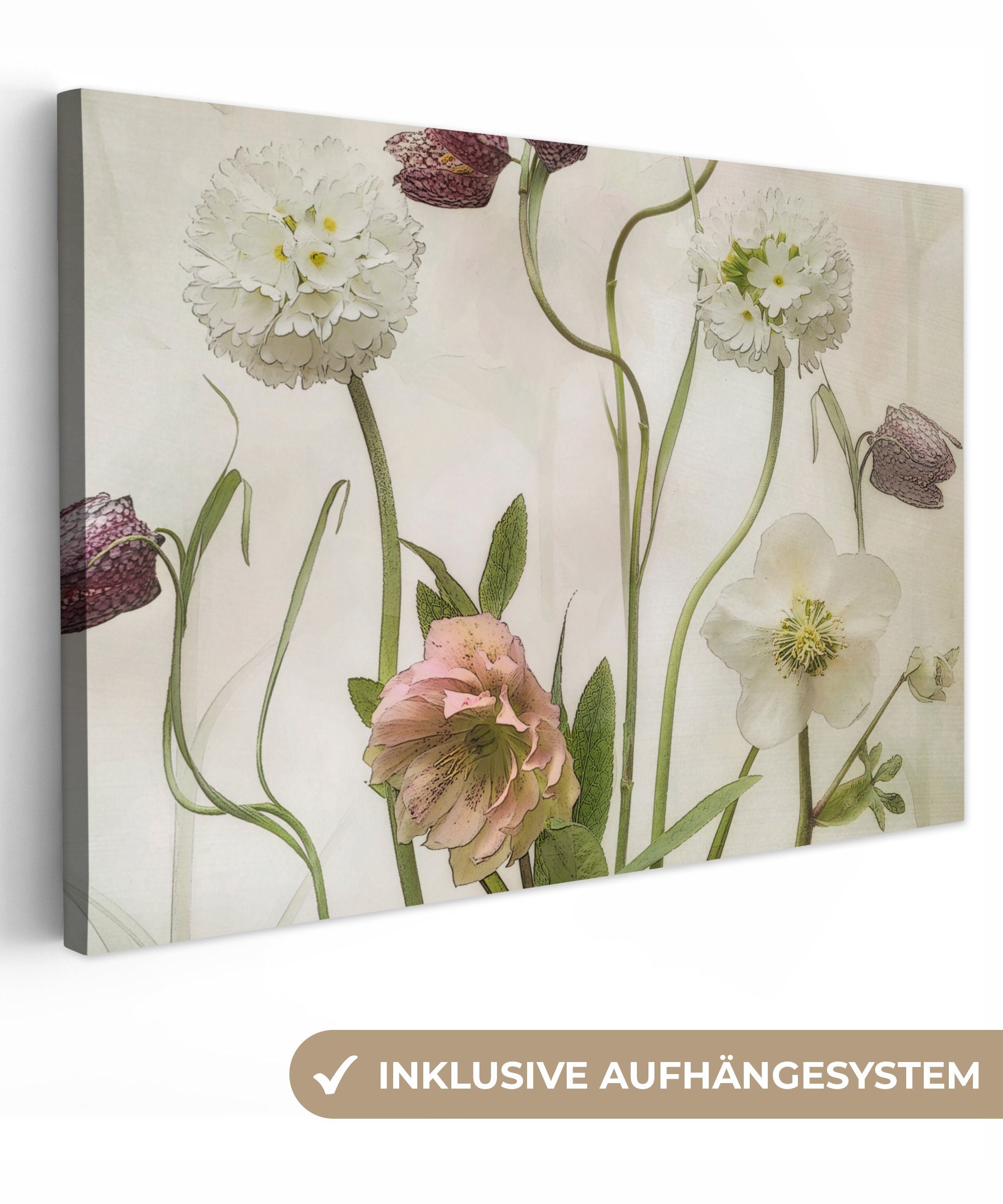 OneMillionCanvasses® Leinwandbild Blumen - Frühling - Garten - Stilleben, Fotodruck (1 St), Leinwand Bilder Klein, Wand Dekoration Aesthetic 30x20 cm