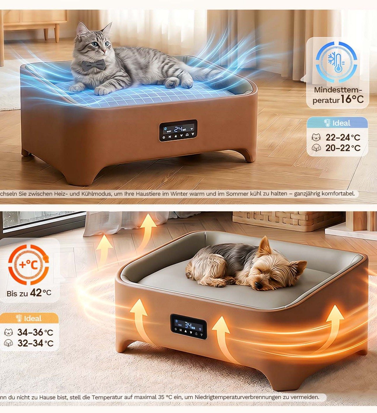 HOMALL Tierbett Intelligentes temperierte,kühlmatte hund,Kühlmatte Katze,App-Steuerung, kühlmatte- & Wärmefunktion,PP-basiertes kratzfestes Kunstleder, schmutz- und spritzwasserfest, leicht abwischbar, Temperatur 16-38°C,kratzfest & wasserabweisend