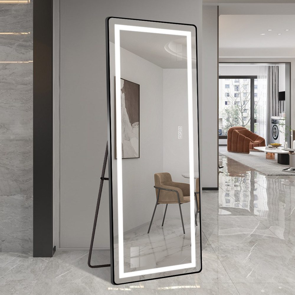 MODFU Ganzkörperspiegel Makeup Mirror for Bedroom & Bathroom (mit 3-Farb-Dimmung Schwarz/Silber, 1-St., 163 × 54 cm)