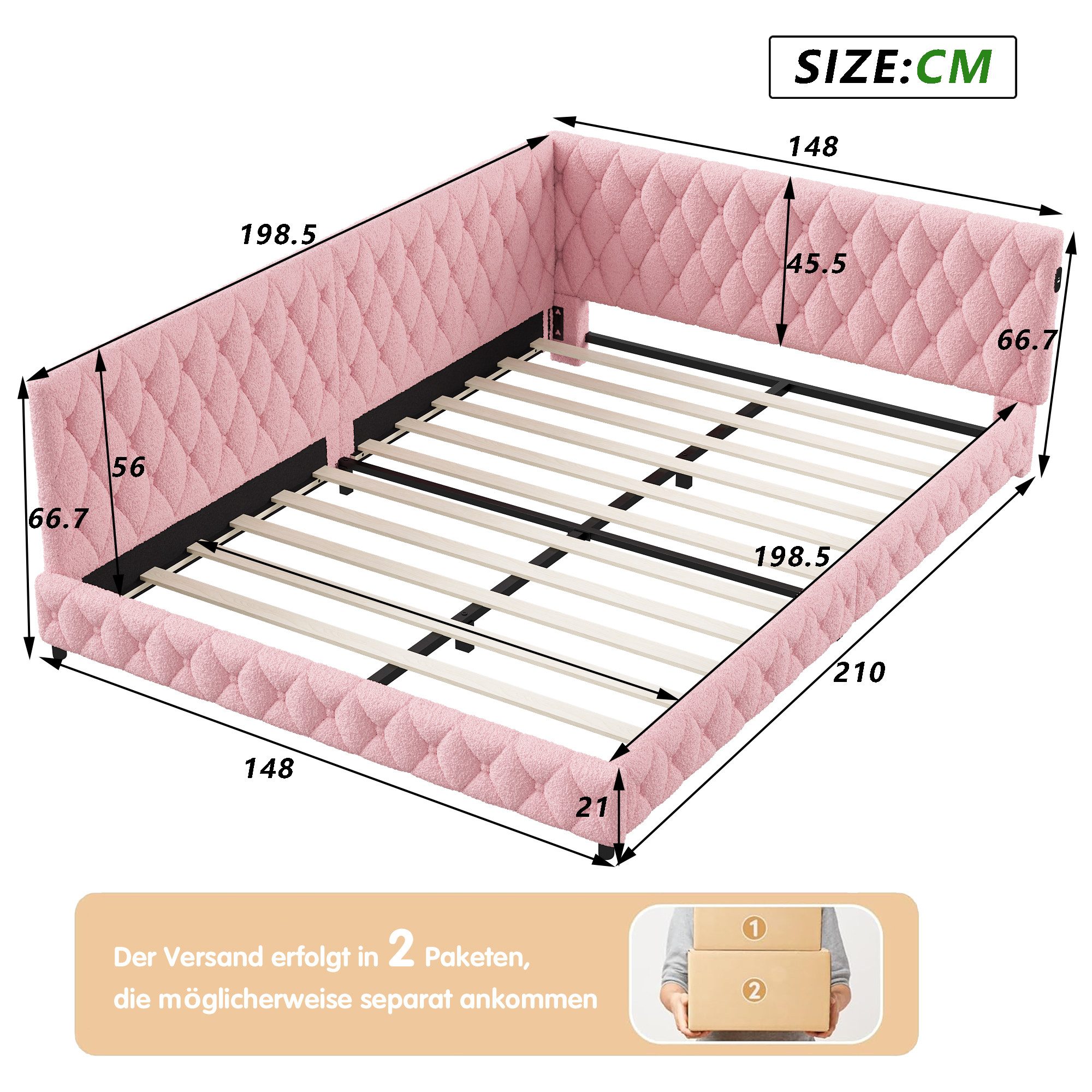 Simurq Polsterbett Daybett mit LED-Beleuchtung & USB, Tagesbett Jugendbett (Packung, 1-tlg., Teddysamt, in 2 Größen verfügbar), Schlafsofa Sofabett Doppelbett