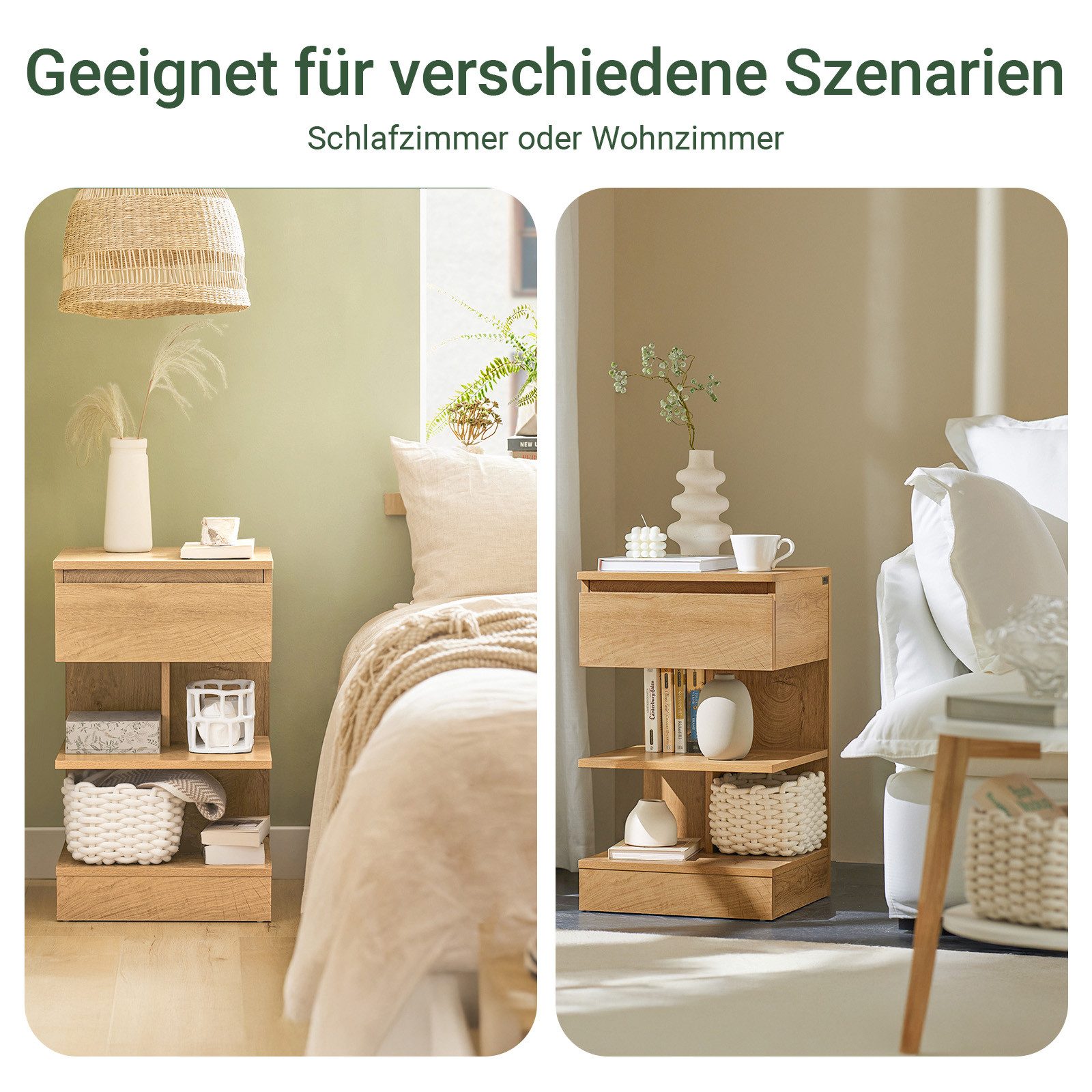 SoBuy Nachttisch FBT49, (1-St), Beistelltisch mit Schublade, Nachtschrank, offene Ablage – Bild 4 von 5