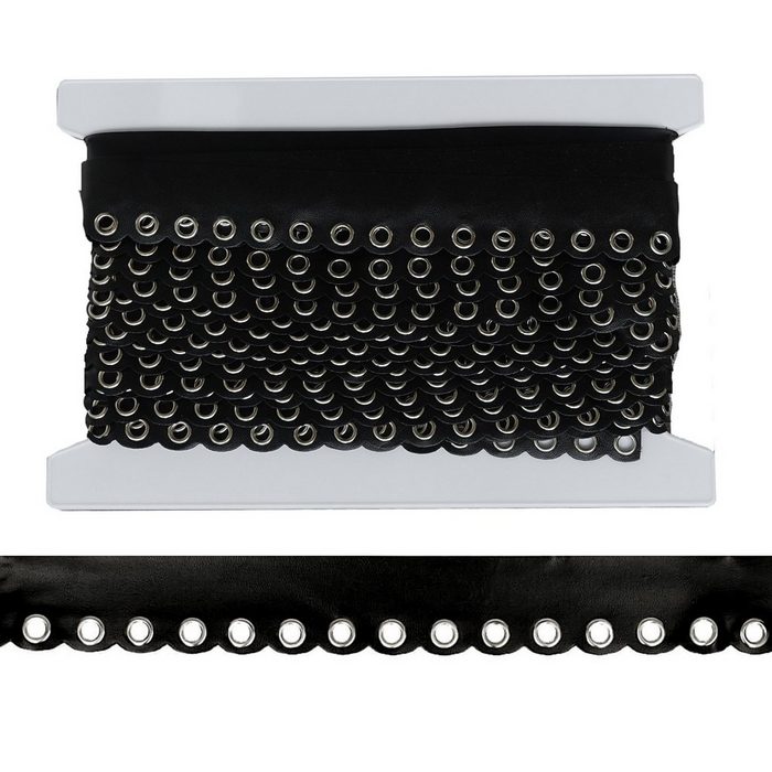 maDDma Kreativset 1m Ösenband Kunstleder schwarz mit eingestanzten runden Ösen