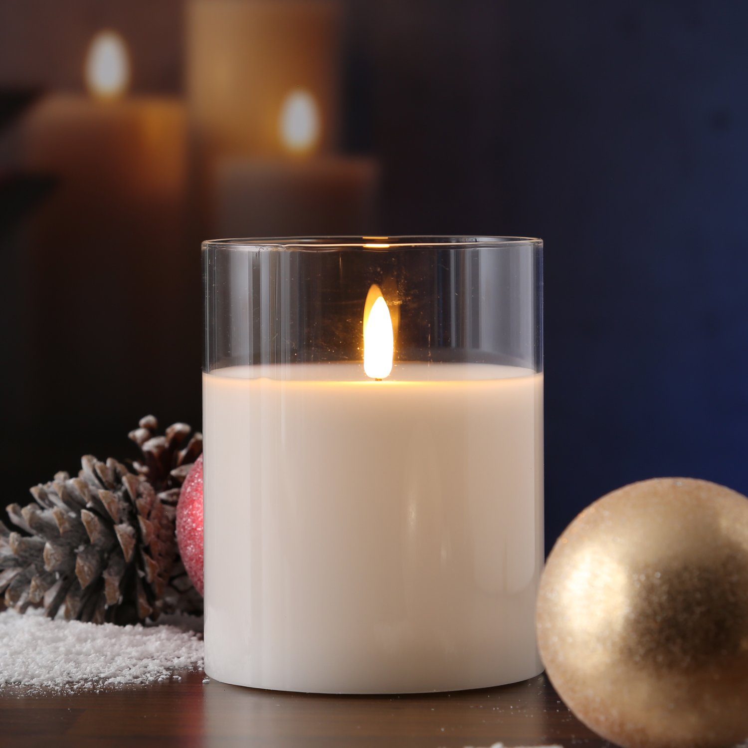 MARELIDA LED-Kerze LED Kerze im Glas Windlicht Echtwachs Timer H: 12,5cm D: günstig online kaufen