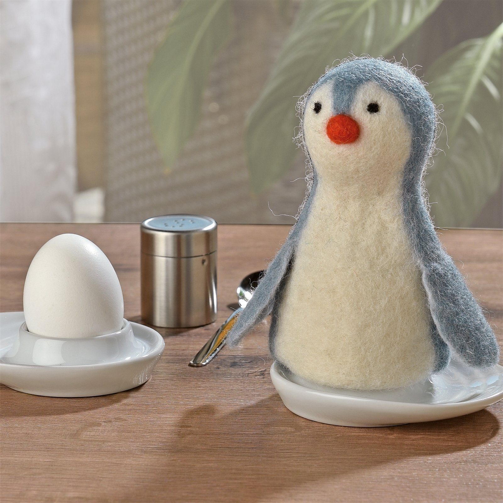 (Stück, Cilio Weiß LANA Filz 1-tlg), Tiermotiv (Pinguin Pinguin, Grau, handgefertigt Eierbecher Eierwärmer 470598)