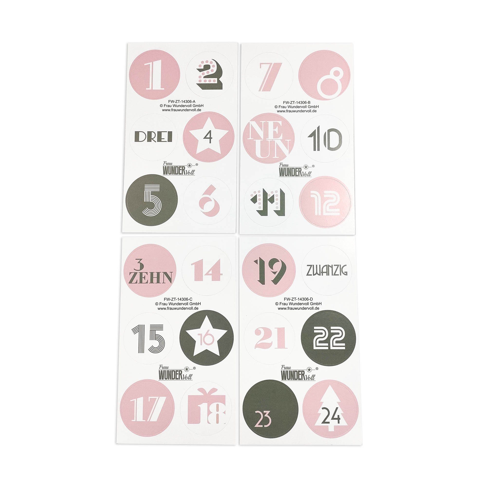 Frau WUNDERVoll Sticker 24 Adventskalenderzahlen - rosa-grau