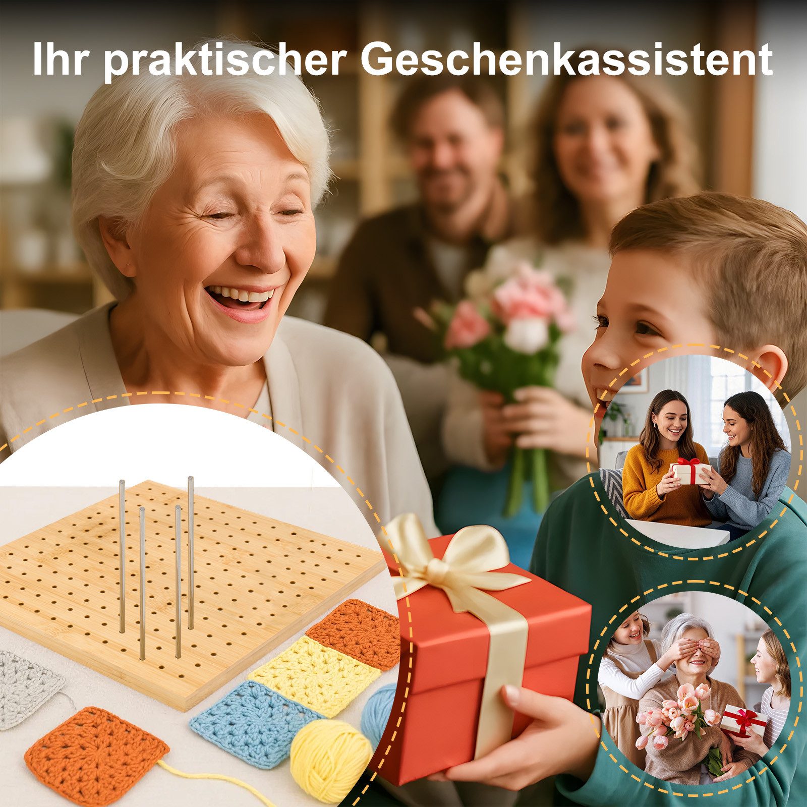 Youyijia Wirbelschäkel Granny Square Granny Square Spanner Handcrafted Wooden Blocking Holz