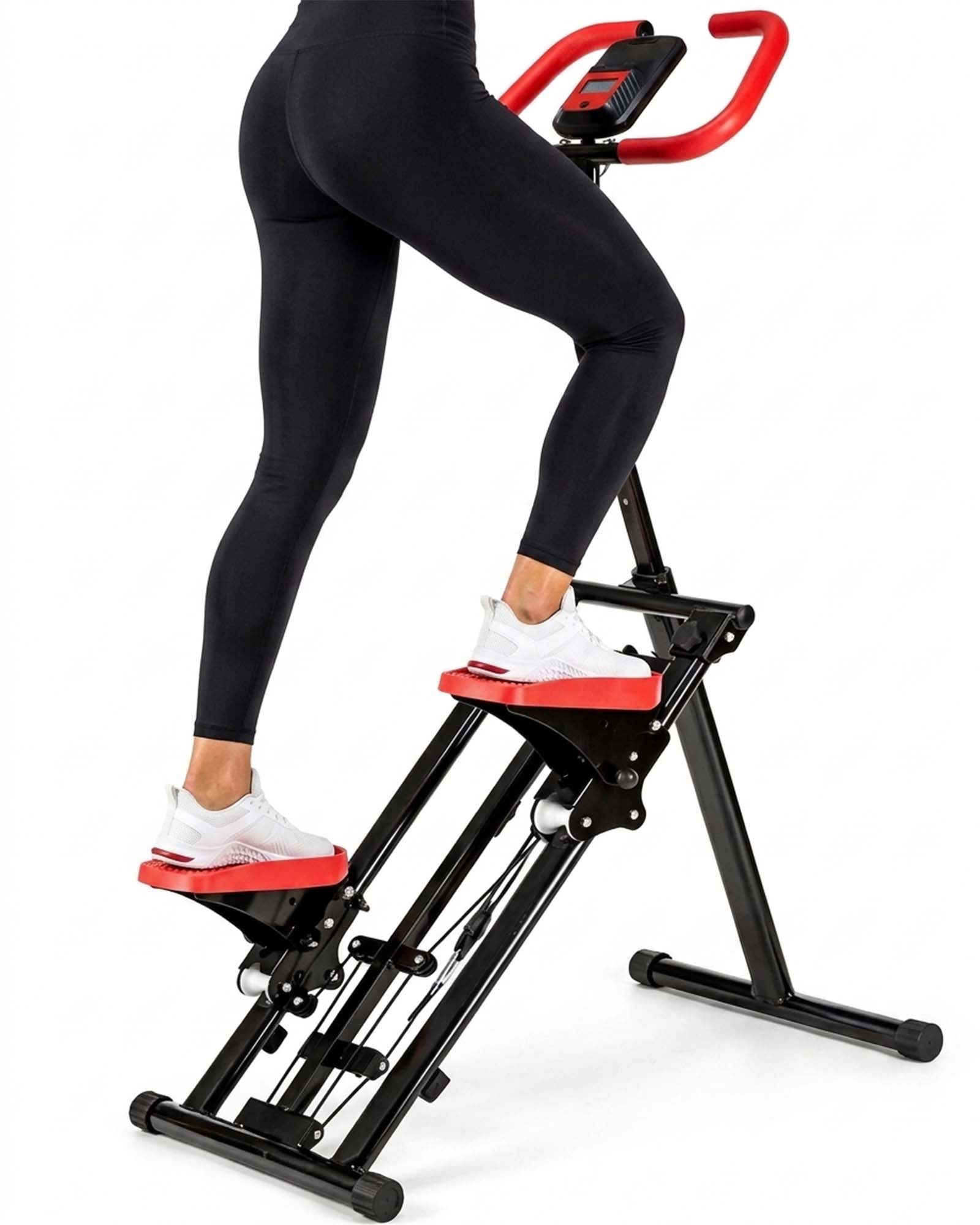 kehot Stepper Treppenstepper klappbar mit Handgriff, bis 100 kg (3-fach höhenverstellbar mit großen 12 x 27 cm Pedalen, Mit 6 Widerstandsbändern für Arm- und Oberkörpertraining), Mechanischer Schrittzähler, kompakt für das Training zu Hause