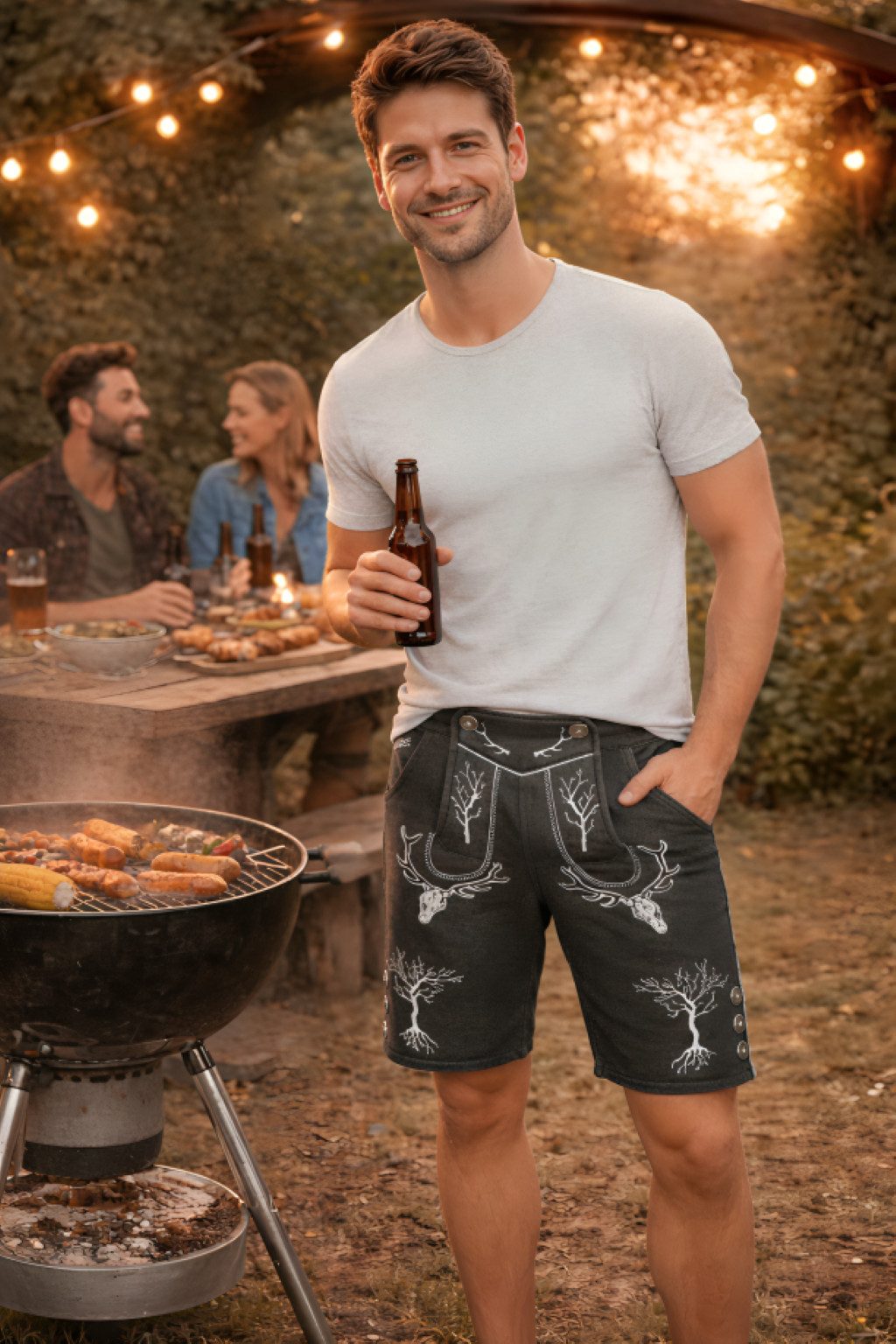 PAULGOS Trachtenhose Herren Jogginghose Design Lederhose Kurz Sweathose Bermuda Shorts JOK6