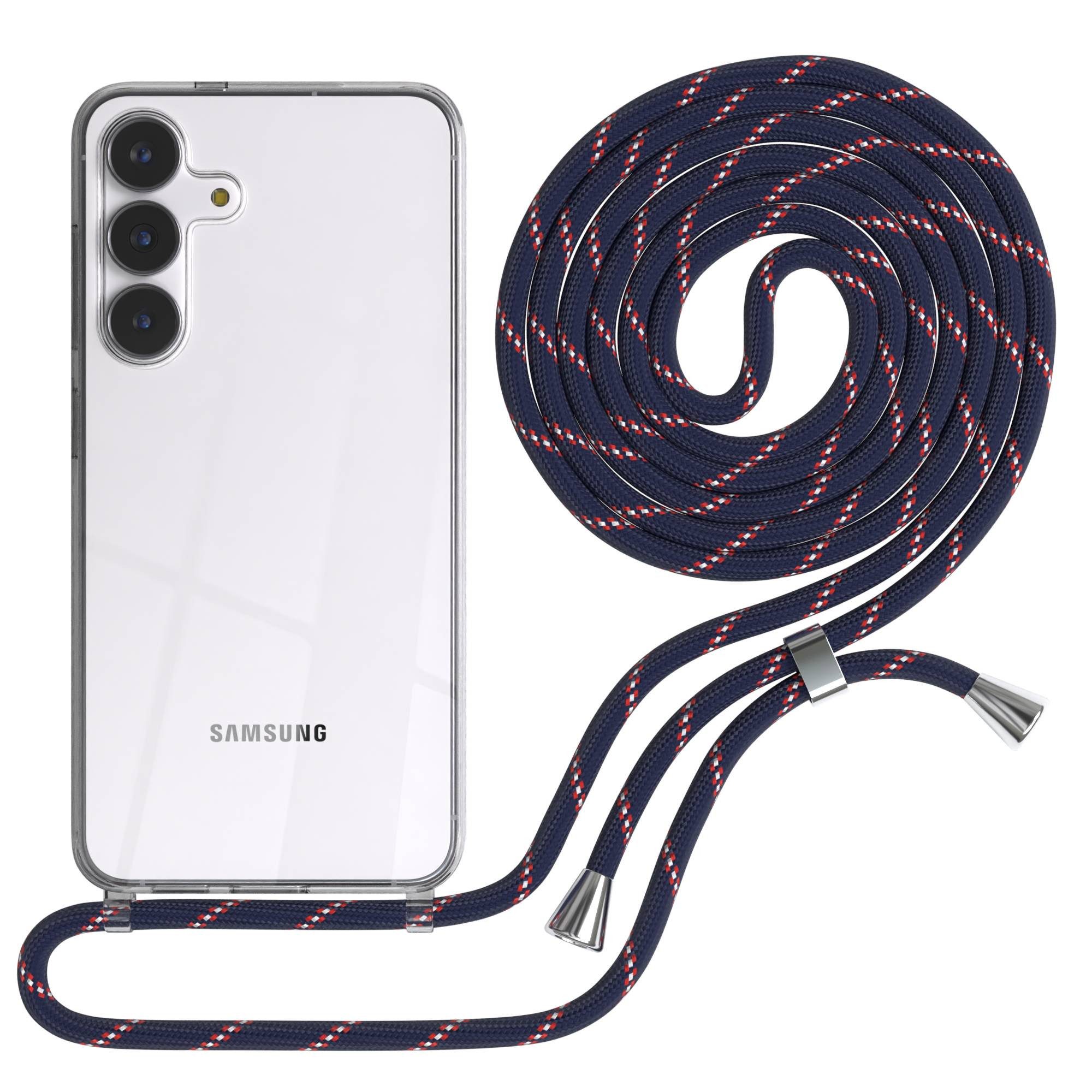 EAZY CASE Handykette Hülle mit Kette für Samsung Galaxy S25 FE 6,7 Zoll, Slimcover Handykette Hülle Cross Bag für Smartphone Blau Camouflage