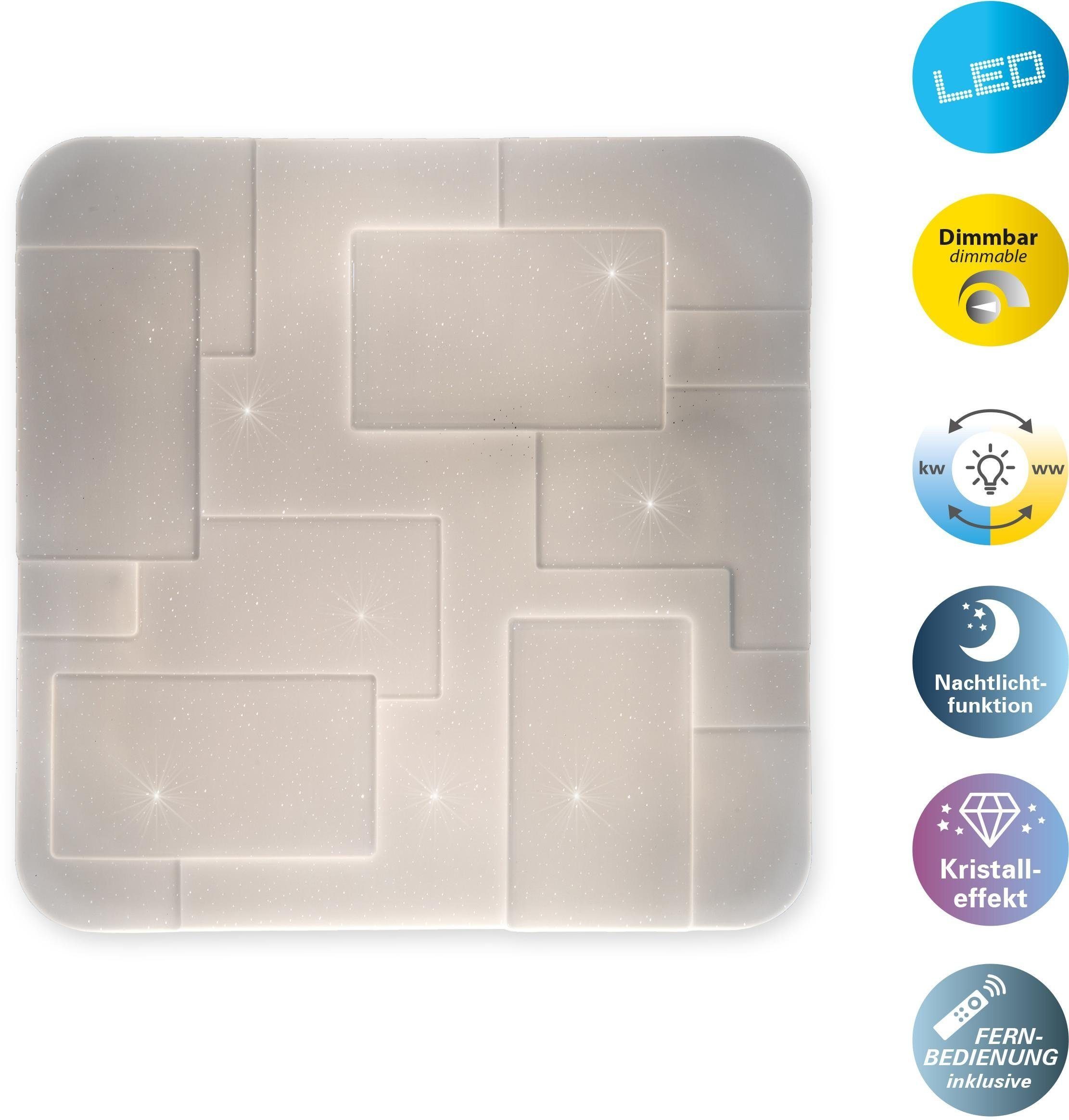 näve LED Deckenleuchte Luxor, Dimmfunktion, Nachtlichtfunktion, Timerfunktion, LED fest integriert, Kaltweiß, Warmweiß, Kristalleffekt, dimmbar, CCT, Nachtlicht-/Memoryfunktion,Fernbedienung