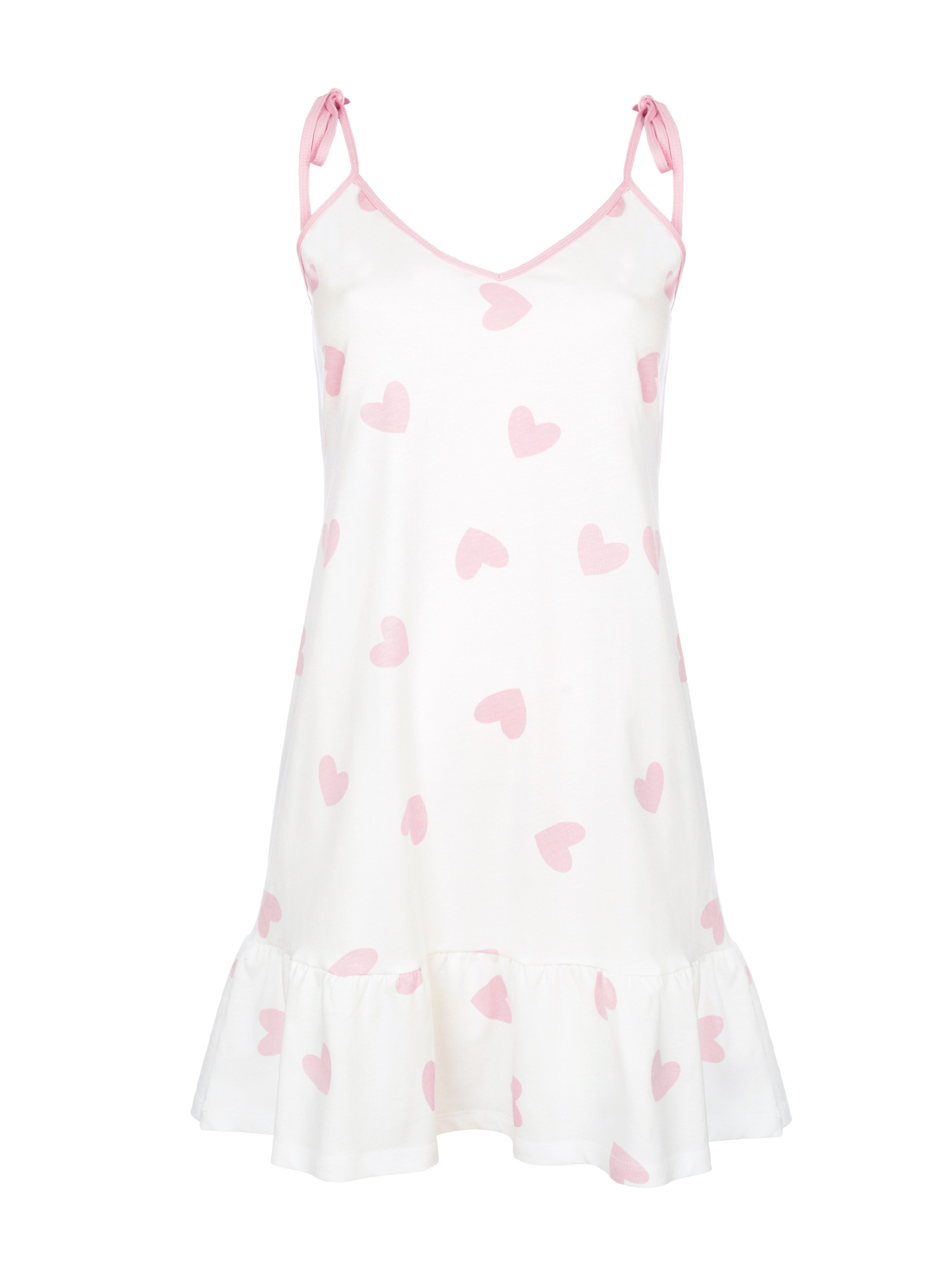 Donna Negligé Nachthemd mit Spagettiträger SWEET Herzchen verstellbare Träger, 100% Baumwolle