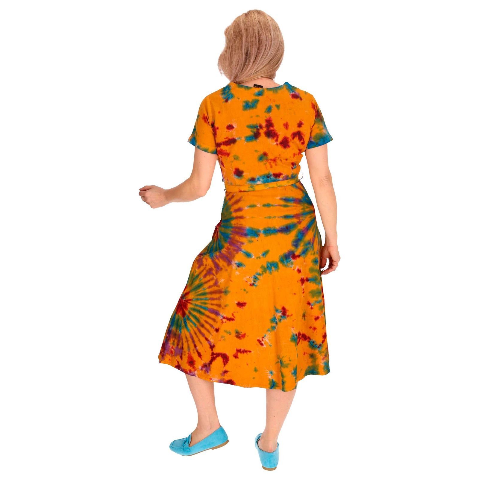 KUNST UND MAGIE Kleid Latzhose Sommerkleid Orange Baumwoll Hippie Batik Tie Ibiza Kleid Boho Dye