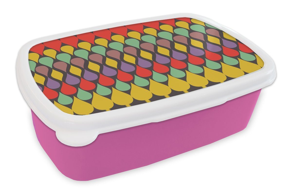 MuchoWow Lunchbox Vintage - Retro - Farben - Muster, Kunststoff, (2-tlg), Brotbox für Erwachsene, Brotdose Kinder, Snackbox, Mädchen, Kunststoff rosa