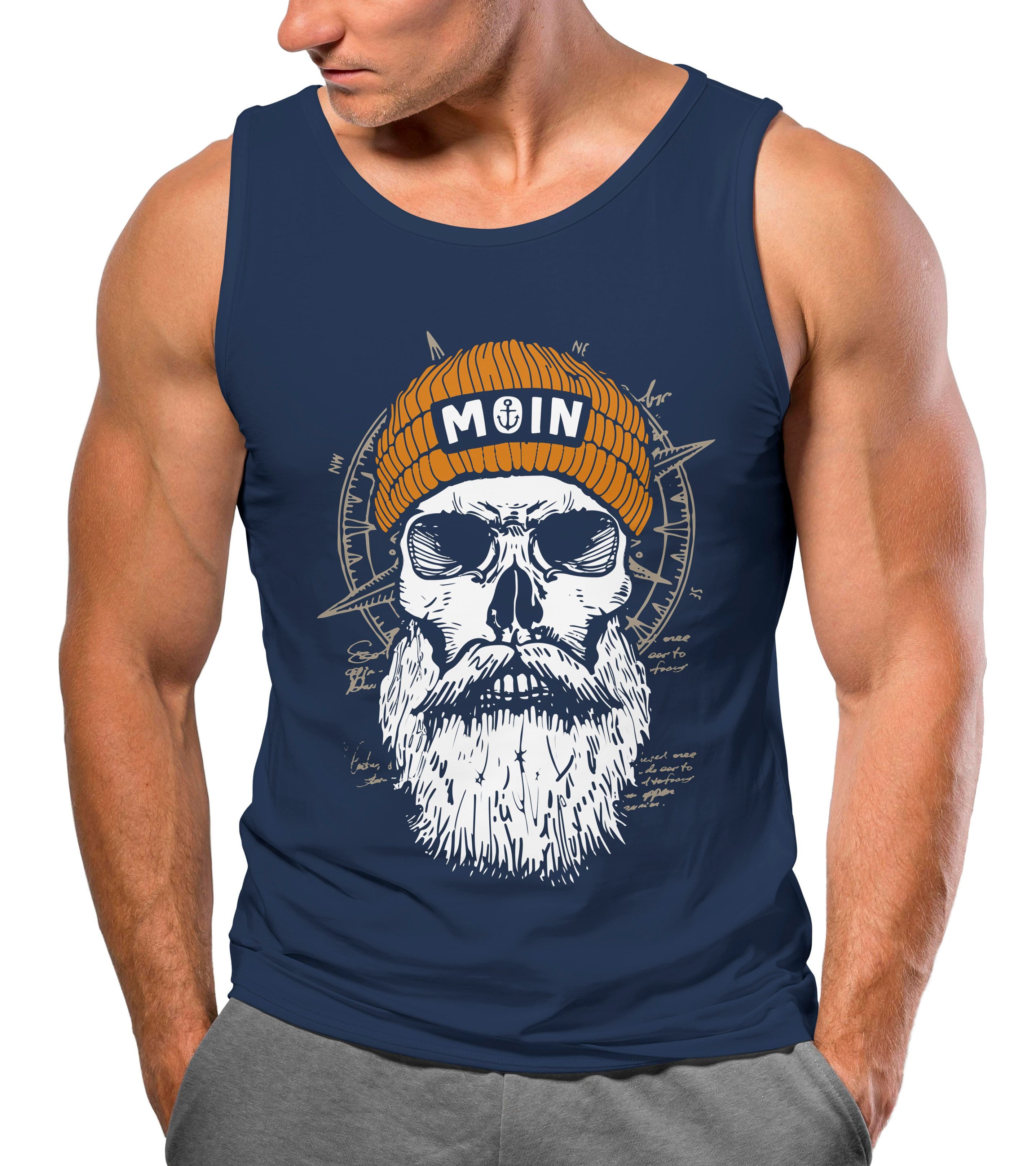 Neverless Tanktop Herren Tank-Top Printshirt Moin Skull Windrose Kompass Totenkopf mit Print