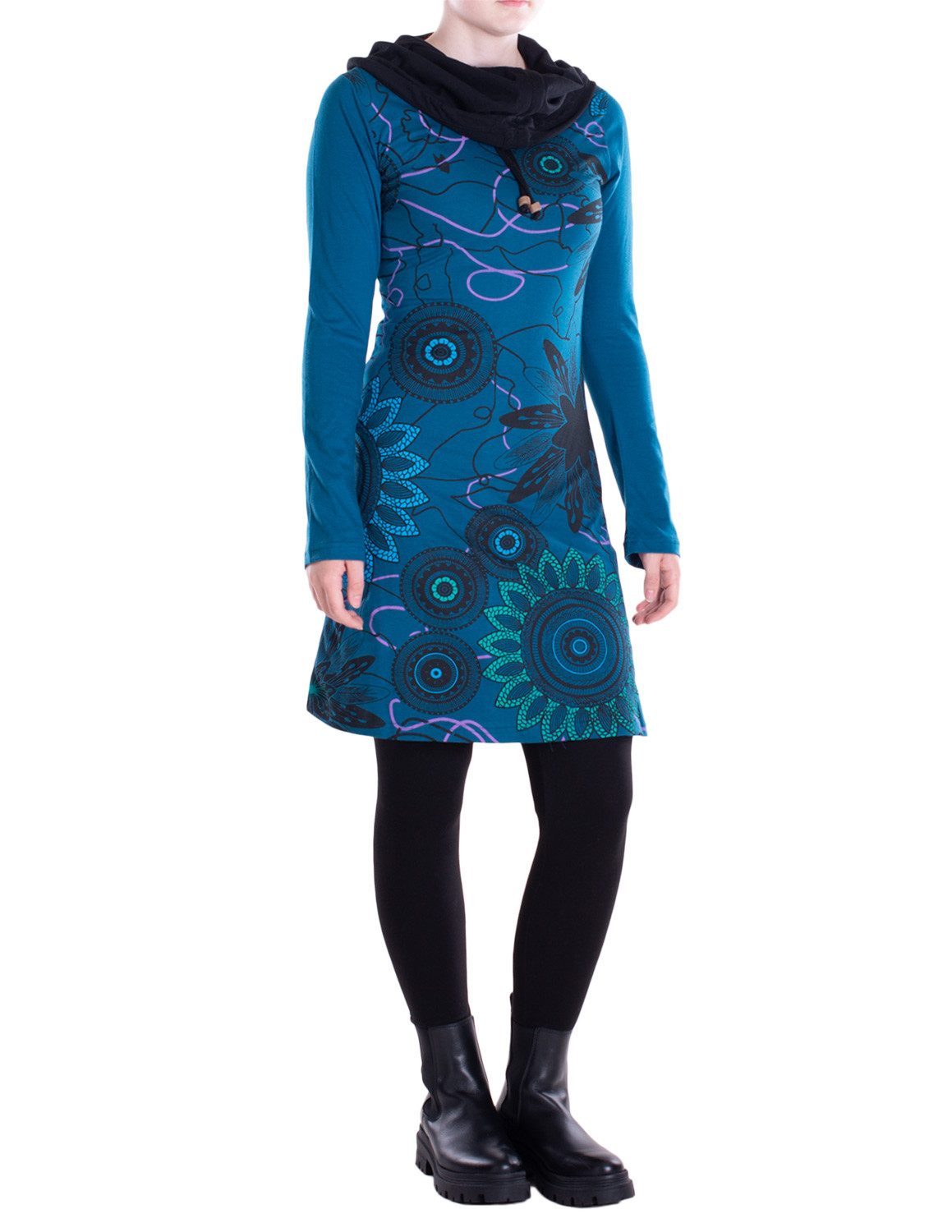 Vishes Tunikakleid Damen Mandala-Kleid Schal-Kragen Langarm-Shirtkleid günstig online kaufen