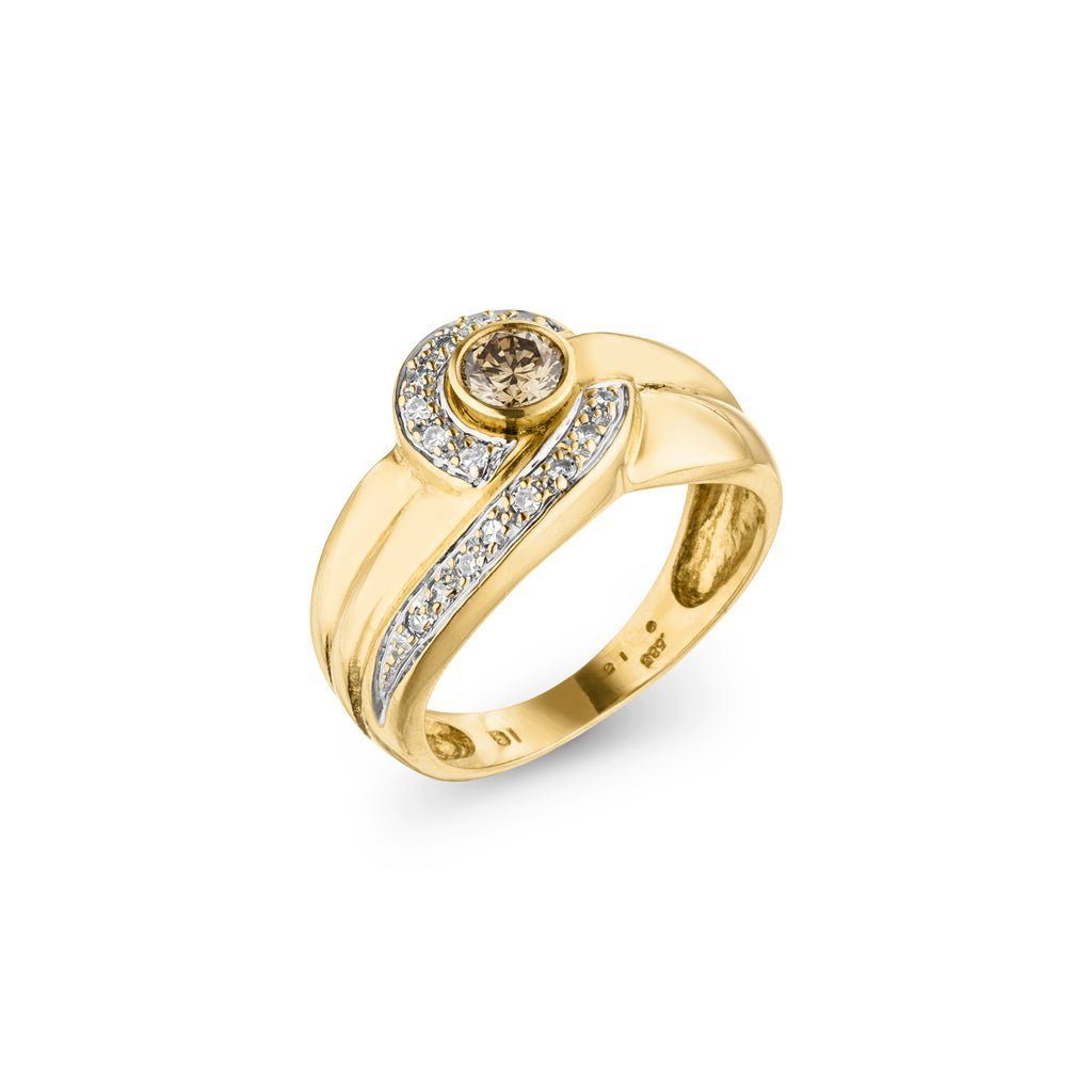 585 SKIELKA Goldring DESIGNSCHMUCK Weißgold aus 585), Ring "Bicolor" Diamant Deutschland Karat (Gelbgold hochwertige Goldschmiedearbeit / 0,34