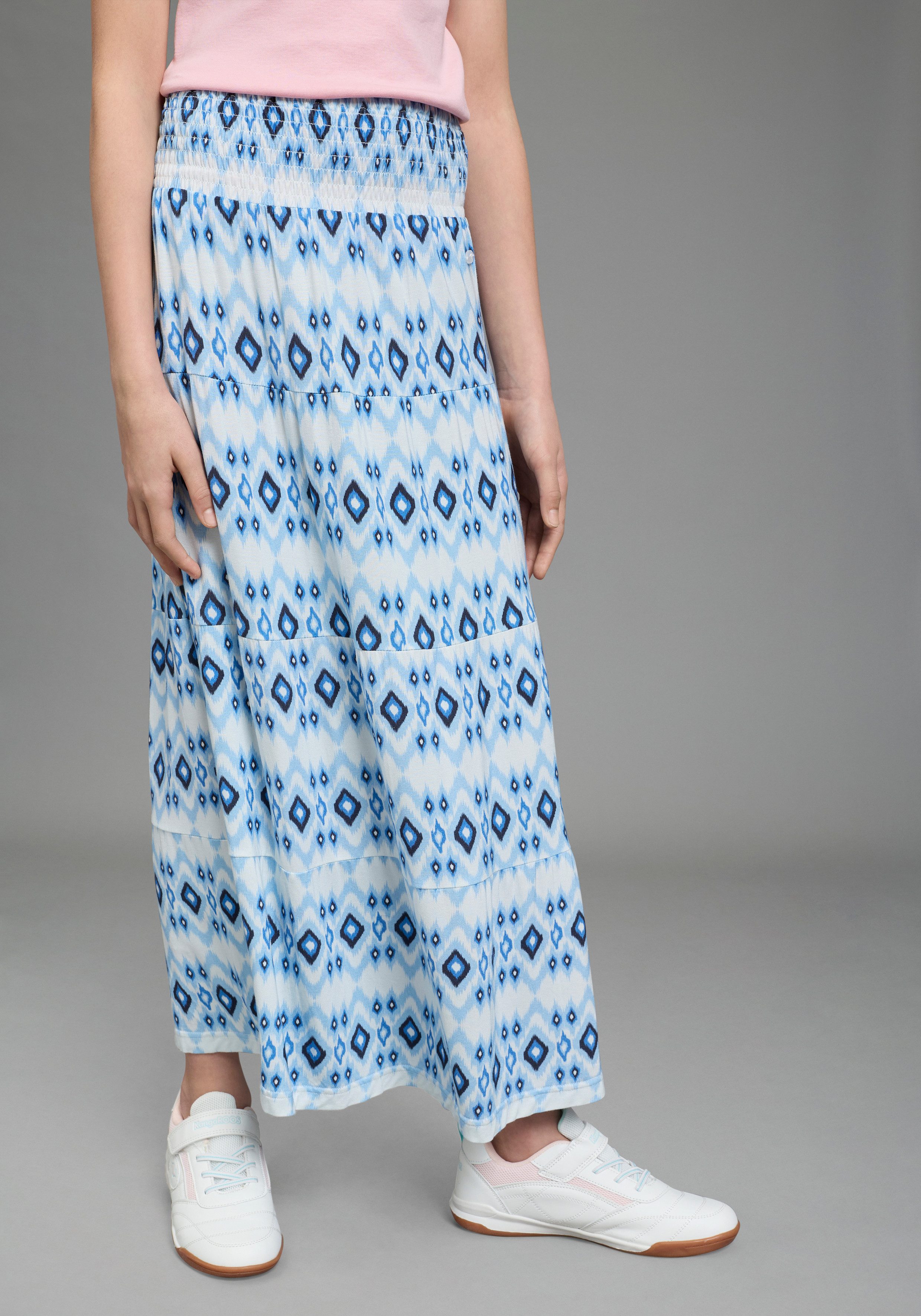 KangaROOS Maxirock Rock mit Smoke, Boho-Style für Mädchen mit gesmokter Taille, aus elastischer Jersey-Qualität, mit Gummizug. € 29,99, (€ 29,99 pro 1 Stk).