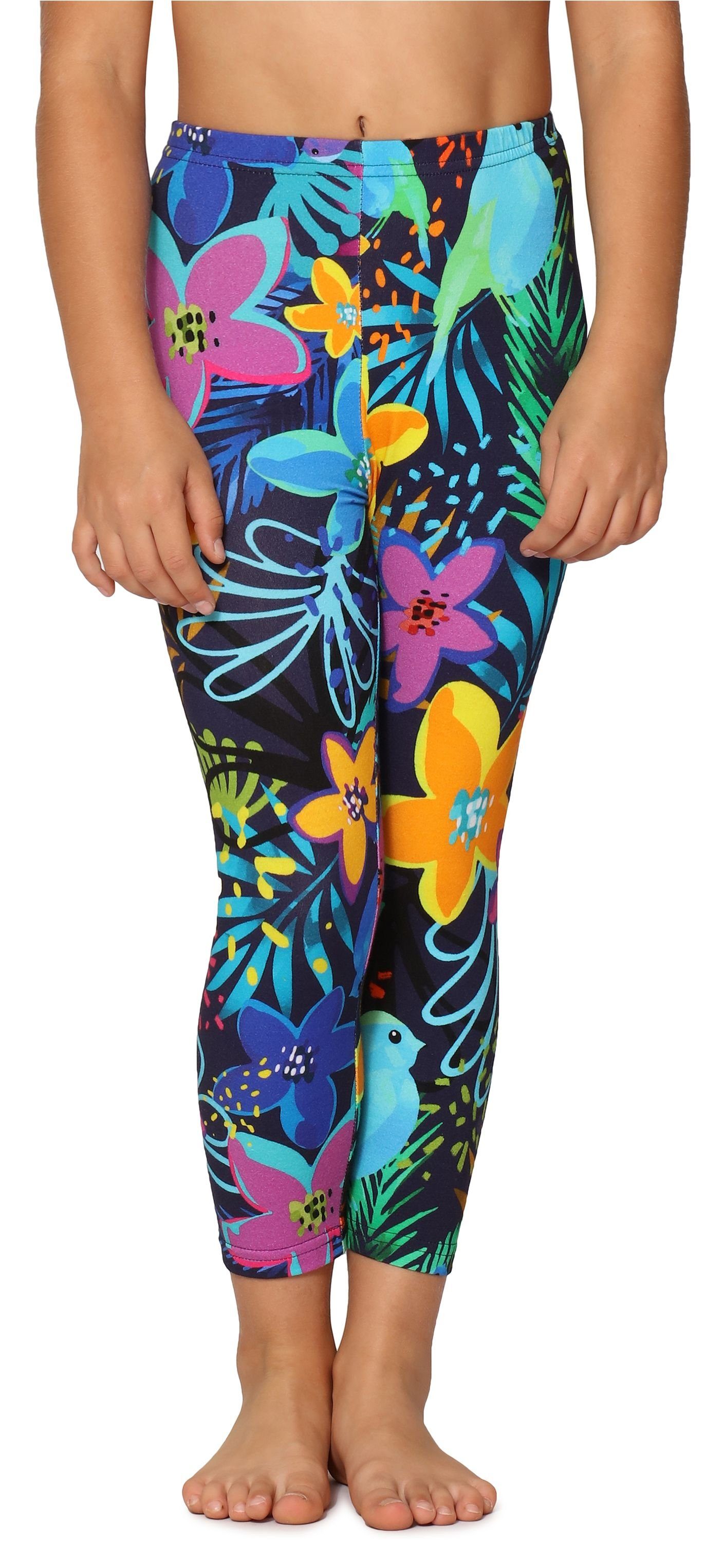 Merry Style Leggings Mädchen 3/4 Capri Leggings MS10-405 (1-tlg) elastischer Bund Blau/Vögel Blumen