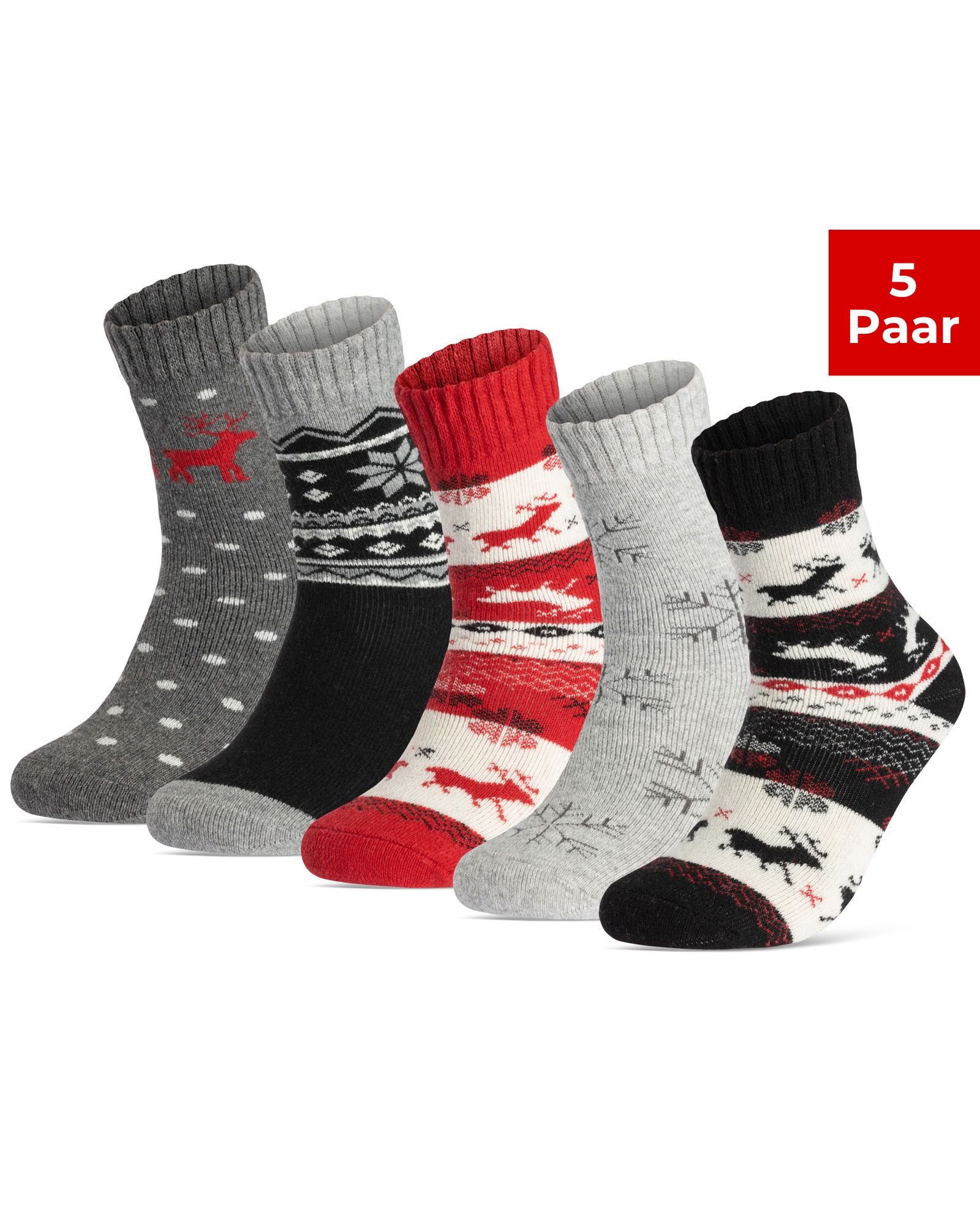 sockenkauf24 Thermosocken Damen Wintersocken warme Wollsocken Vollfrottee mit Komfortbund 5 Paar (Sortierung2., 35-38) warme Haussocken - 37800