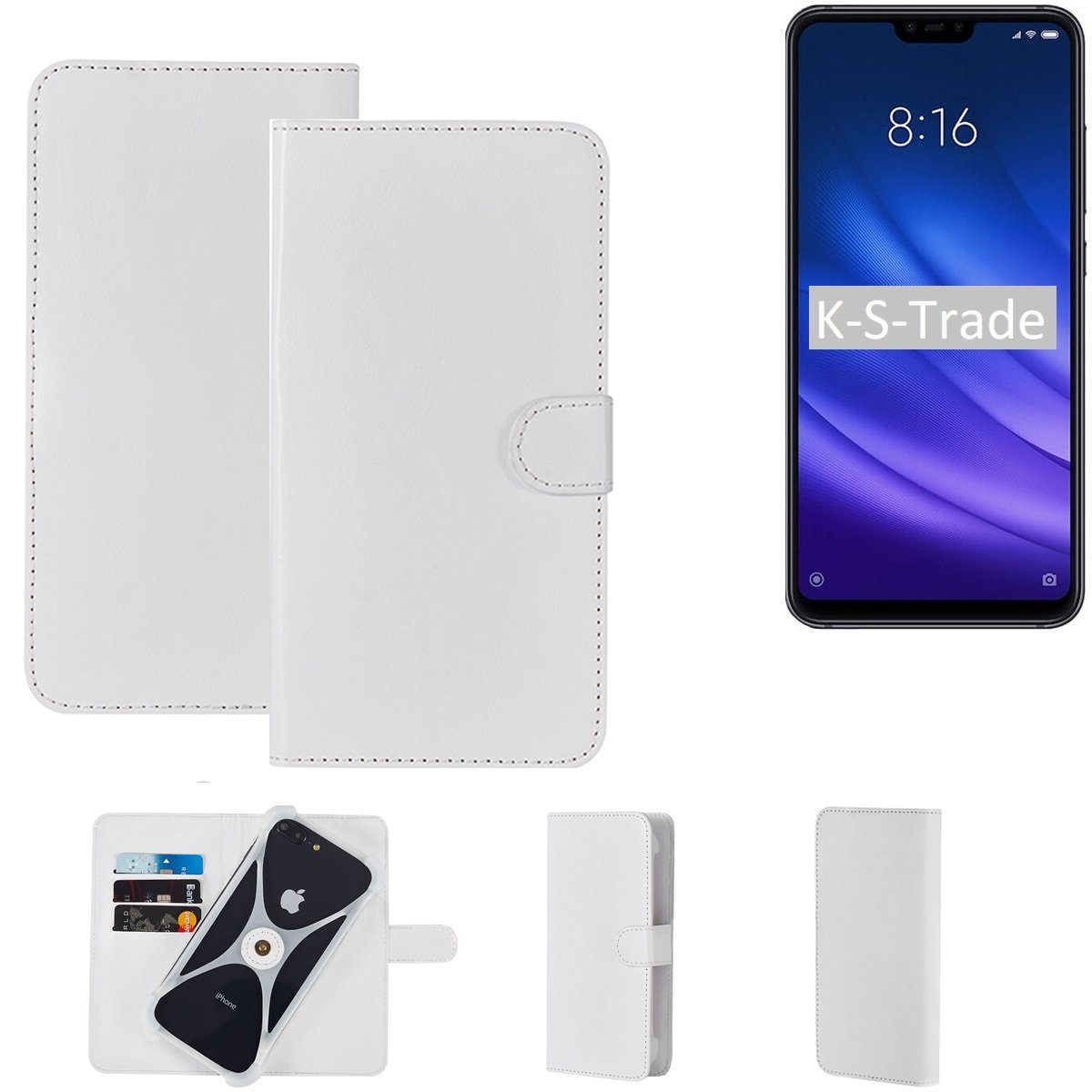 K-S-Trade Handyhülle für Xiaomi Mi 8 lite, Handy Hülle Schutz Hülle Cover Case Bookstyle Bumper weiß 1x