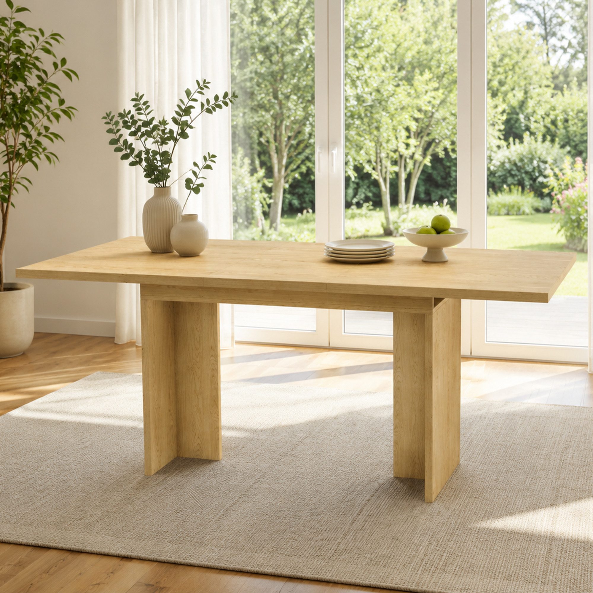 Flieks Esstisch ausziehbarer Küchentisch (1-St., Länge140-180x80 cm, geeignet für 6-8 Personen), erweiterbarer Tisch rechteckig Schreibtisch Bürotisch Holzoptik Natur