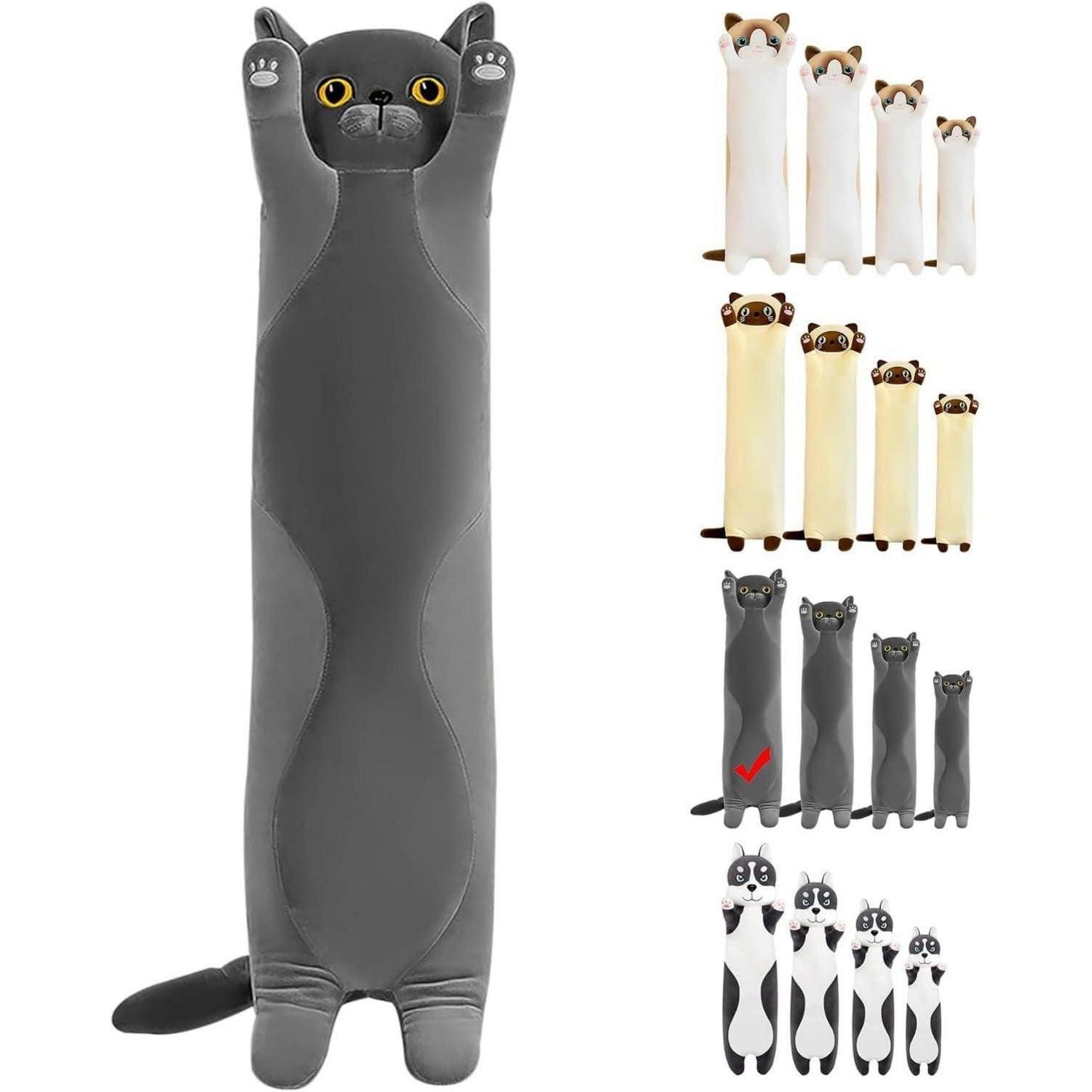 LuxusKollektion Kuscheltier Kuscheltier Katze Plüsch 110cm Kissen Stofftier Geschenk Grau 110