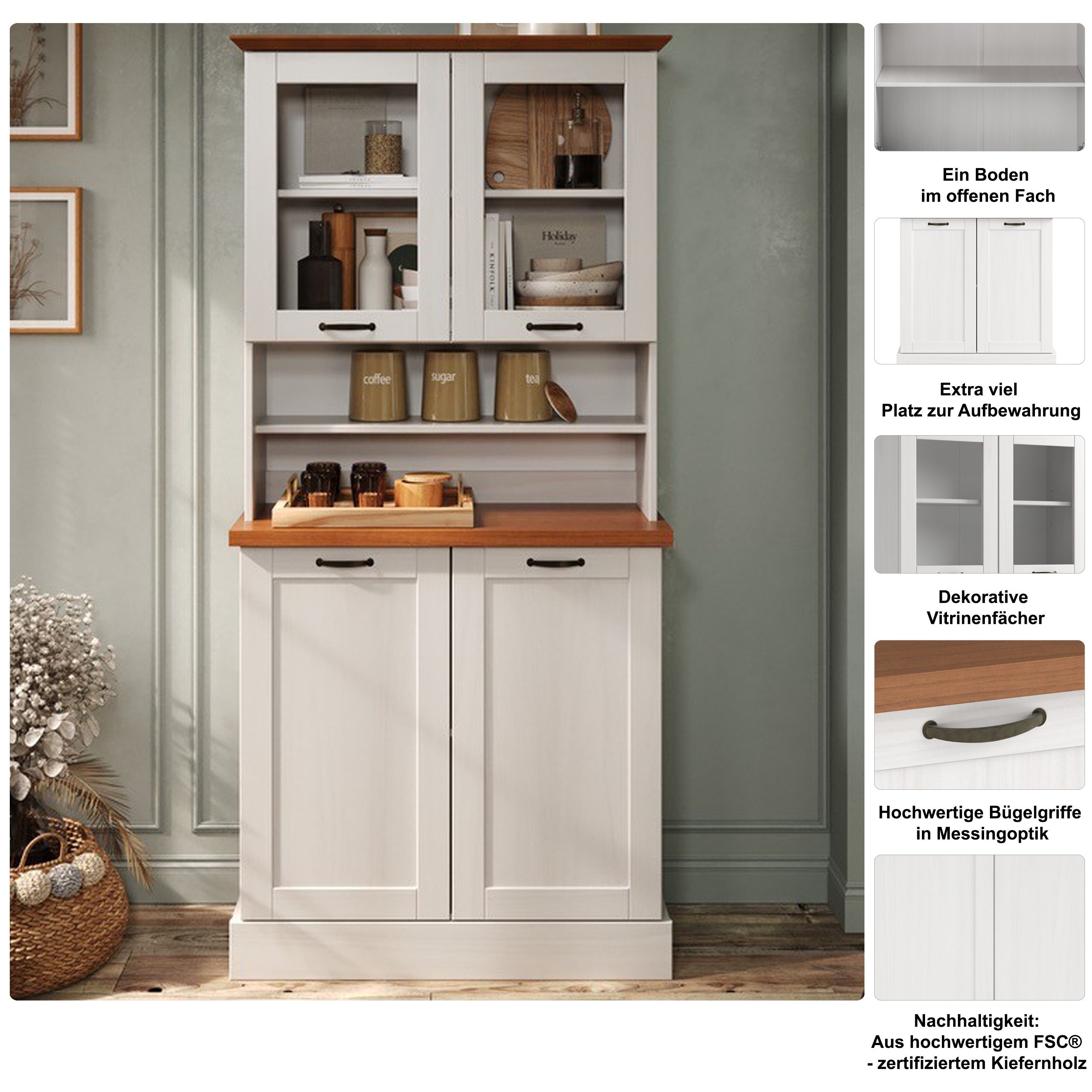 Home affaire Küchenbuffet Teramo Breite/Höhe 86/181 cm, mit Metallgriffen