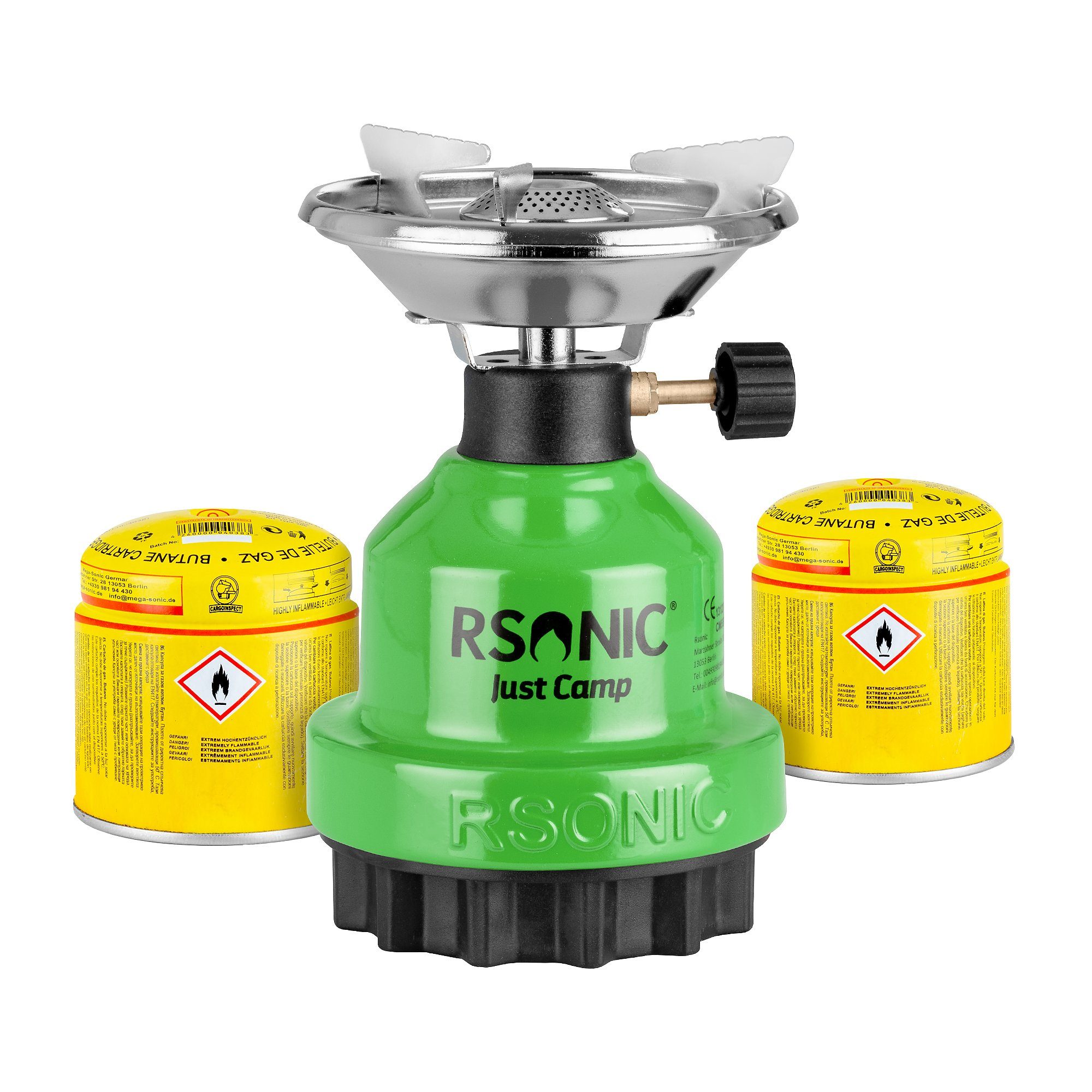 Camping-Gasgrill 1 flammig Gaskocher + 2 Kartuschen Grün Campingkocher Gas Kocher