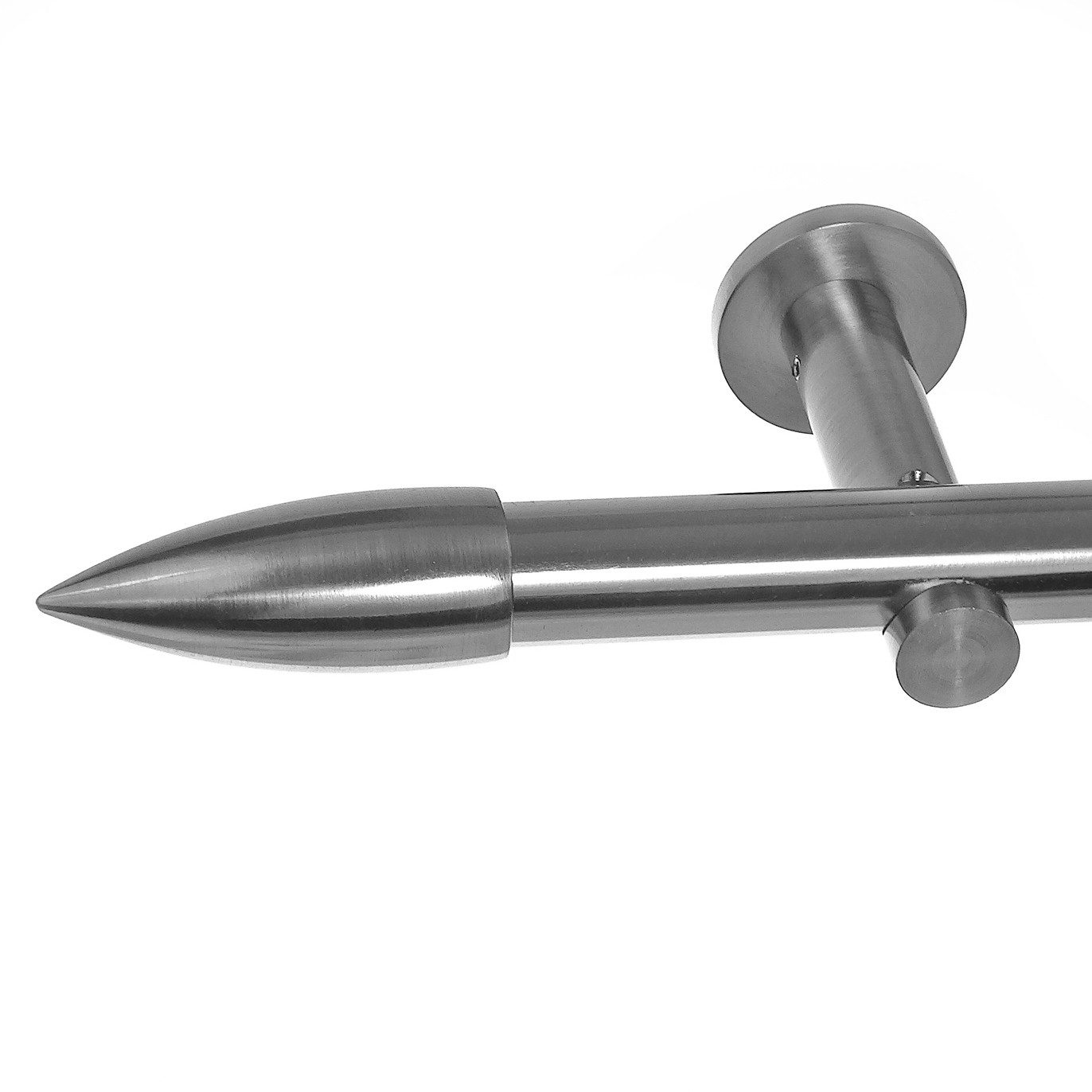 BASIT Gardinenstange Edelstahloptik 20mm mit Wandträgern 120 cm E82, Ø 20 mm, 1-läufig, verschraubt, Metall, H31 120 cm E82 Spitze