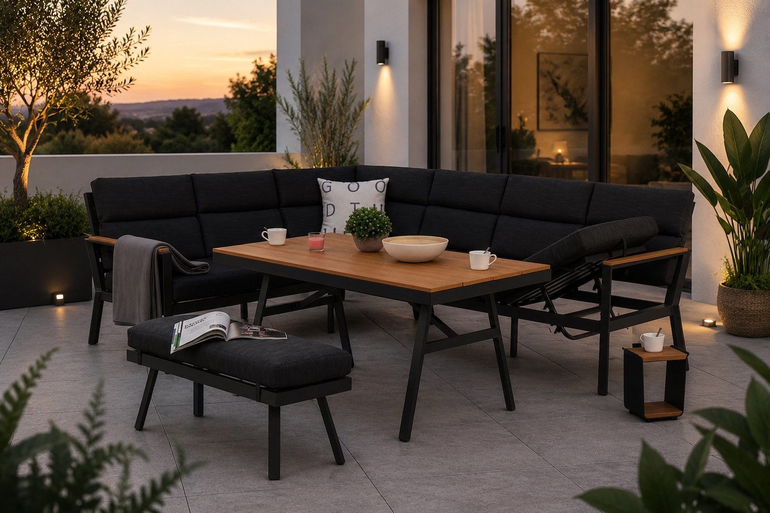 Gardissimo Gartenlounge-Set Nara links / Gartenmöbelset / Dining Eck Lounge Set, (Spar-Set, 3-tlg., Alu, Ecklounge, Esstisch, Bank, inkl. Auflagen), Liegefunktion