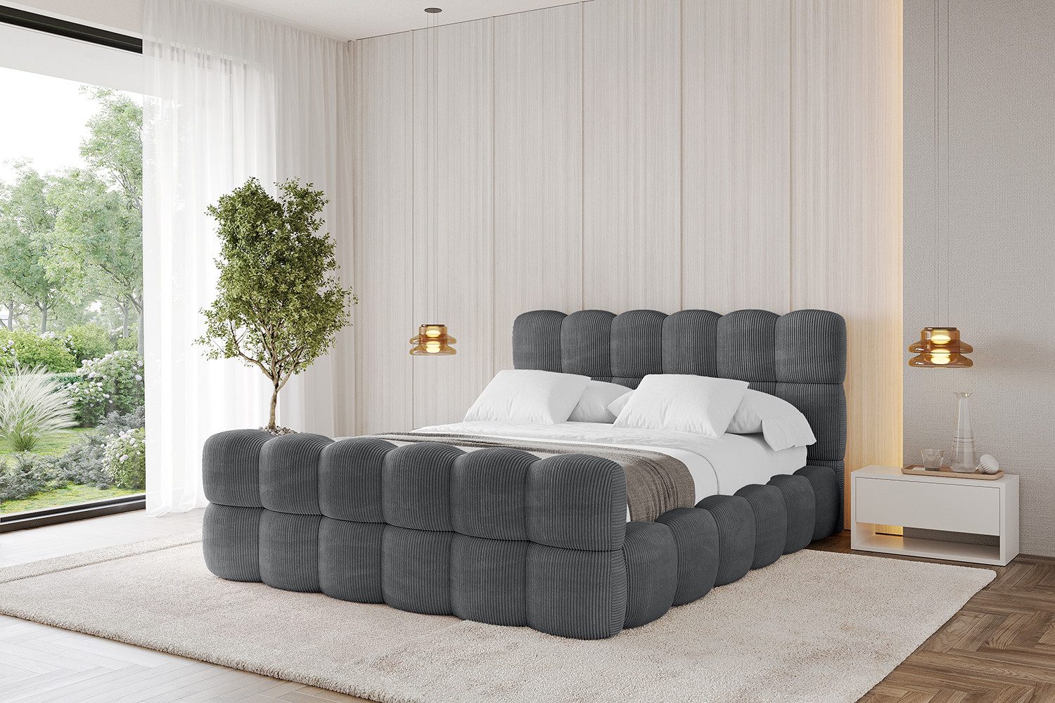 ALTDECOR Polsterbett LEYA-Z (Polsterbett mit Bettkasten und Lattenrost, Boxbett ohne Matratze), Doppelbett mit Stauraum, Bett mit Kopfteil