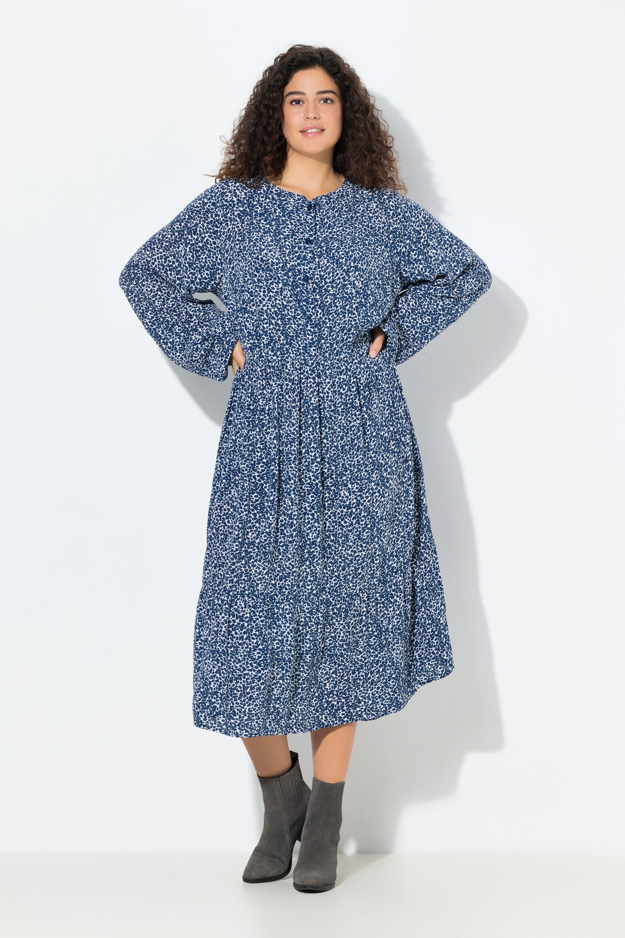 Ulla Popken Midikleid Midikleid A-Linie Rundhals Langarm Krepp günstig online kaufen