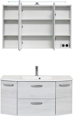 Saphir Badmöbel-Set Quickset 2-teilig, Mineralmarmor-Waschtisch mit LED-Spiegelschrank, (Set, 2-St), Unterschrank mit Waschbecken, inkl. Türdämpfer, Griffe Chrom Glanz